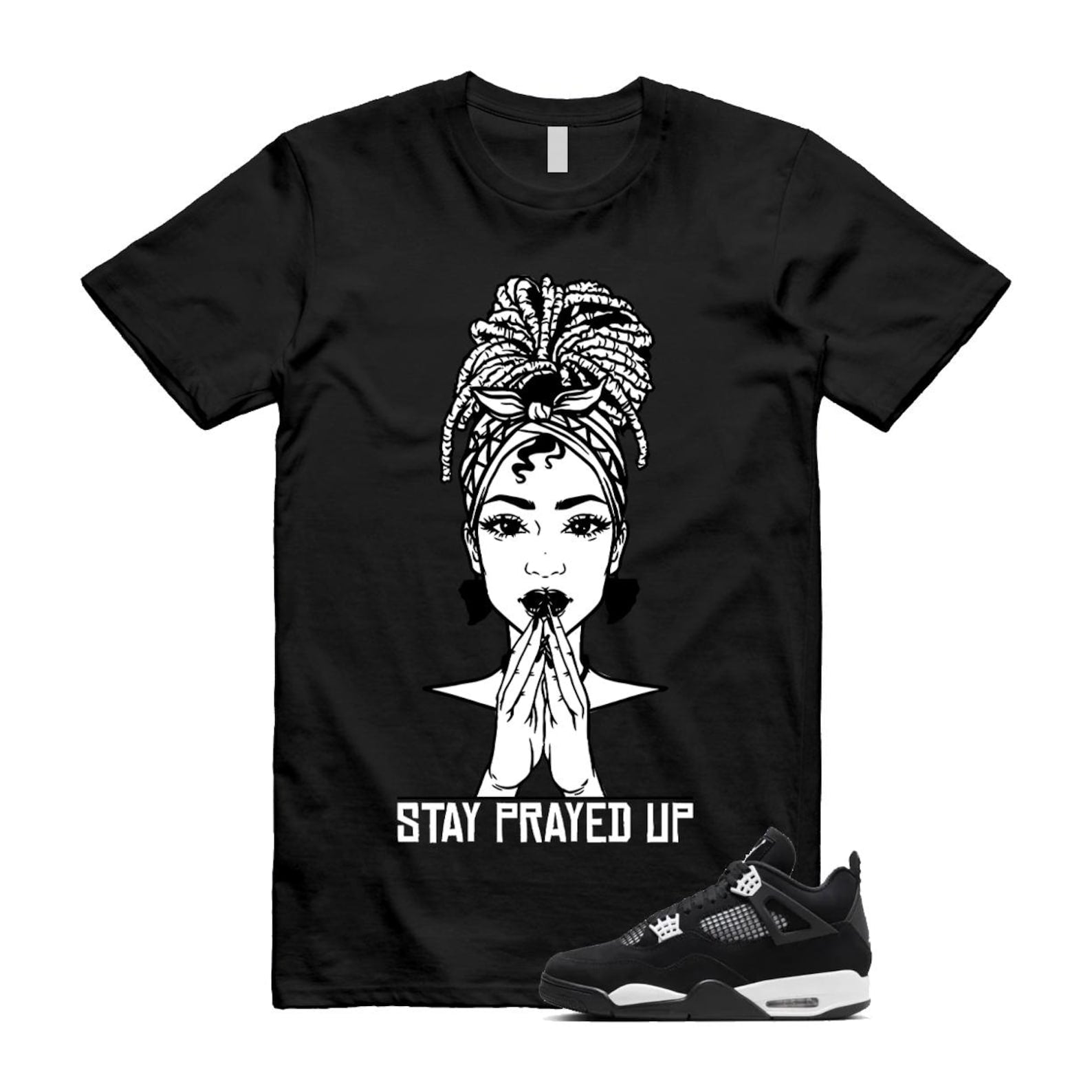 Jordan 4 Retro White Thunder T Shirt Match PRAY ,FQ8138-001 T-Shirt, Sneaker Match Tee