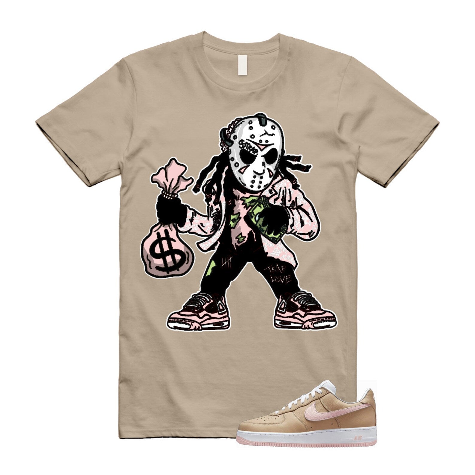 Air Force 1 Linen Atmosphere True White Tan Pink Low T Shirt Match JASON ,845053-201 T-Shirt, Sneaker Match Tee