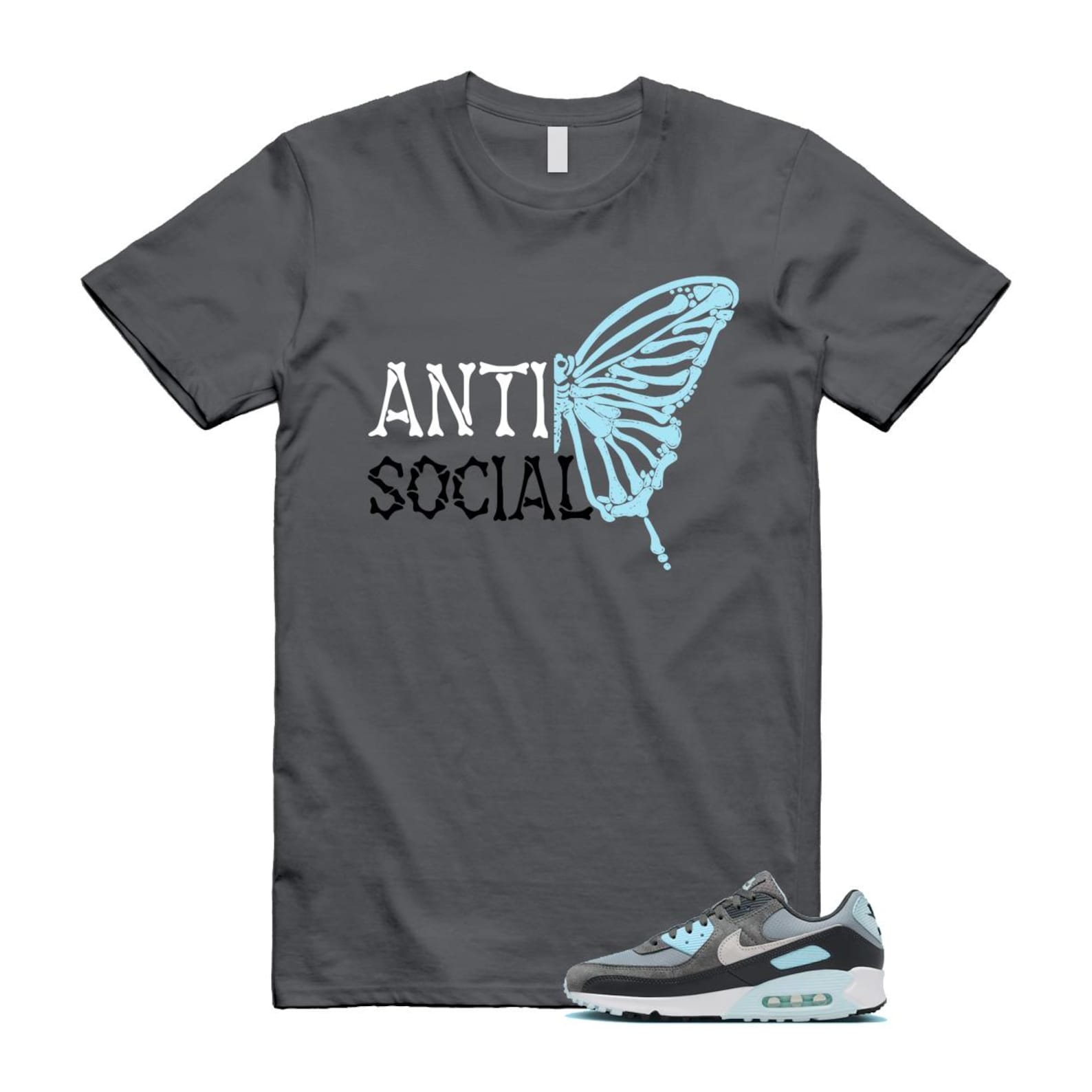 Air Max 90 Smoke Grey Icy Glacier Blue Light Pumice Anthracite Photon Dust T Shirt Match ASB ,FN6958-001 T-Shirt, Sneaker Match Tee