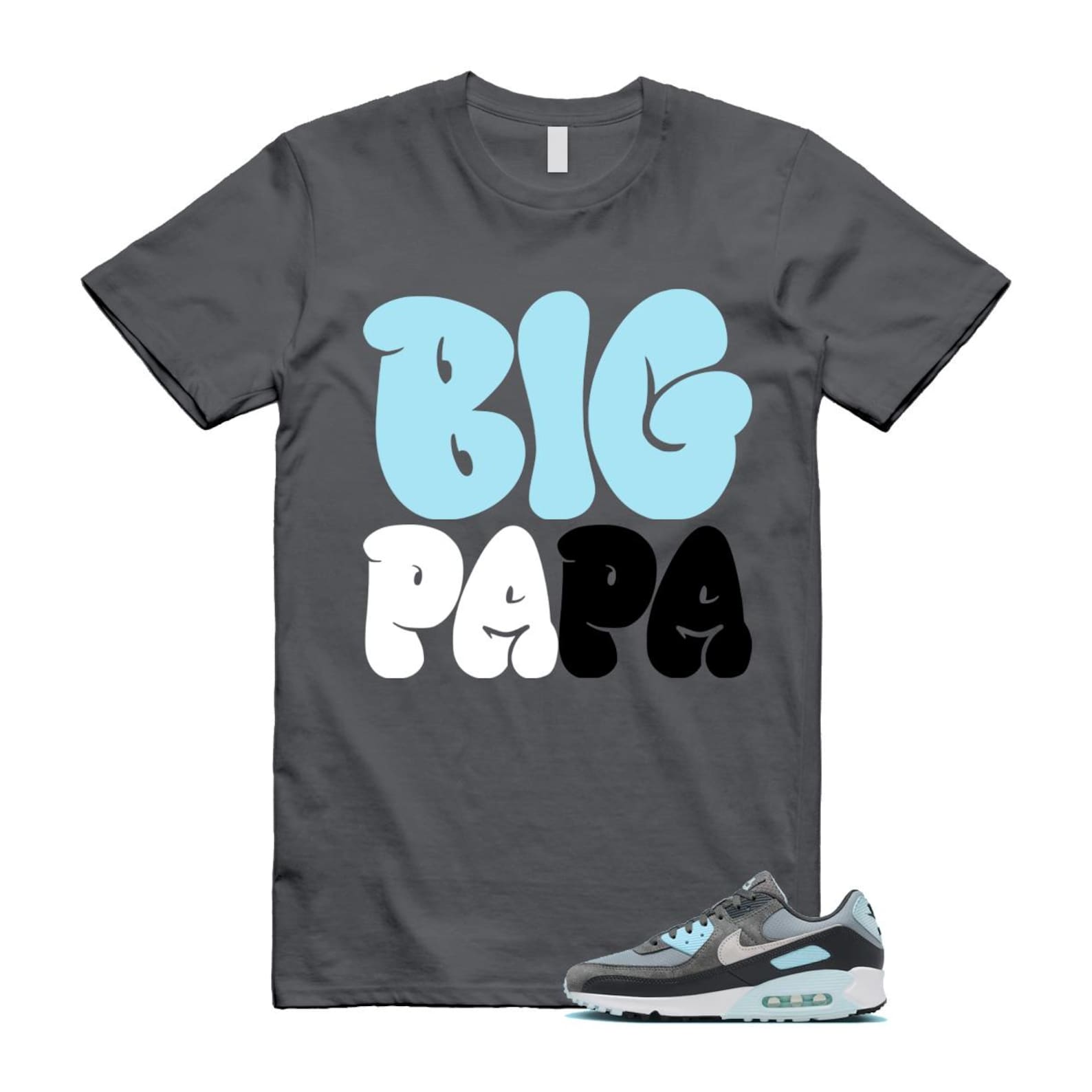 Air Max 90 Smoke Grey Icy Glacier Blue Light Pumice Anthracite Photon Dust T Shirt Match PAPA ,FN6958-001 T-Shirt, Sneaker Match Tee