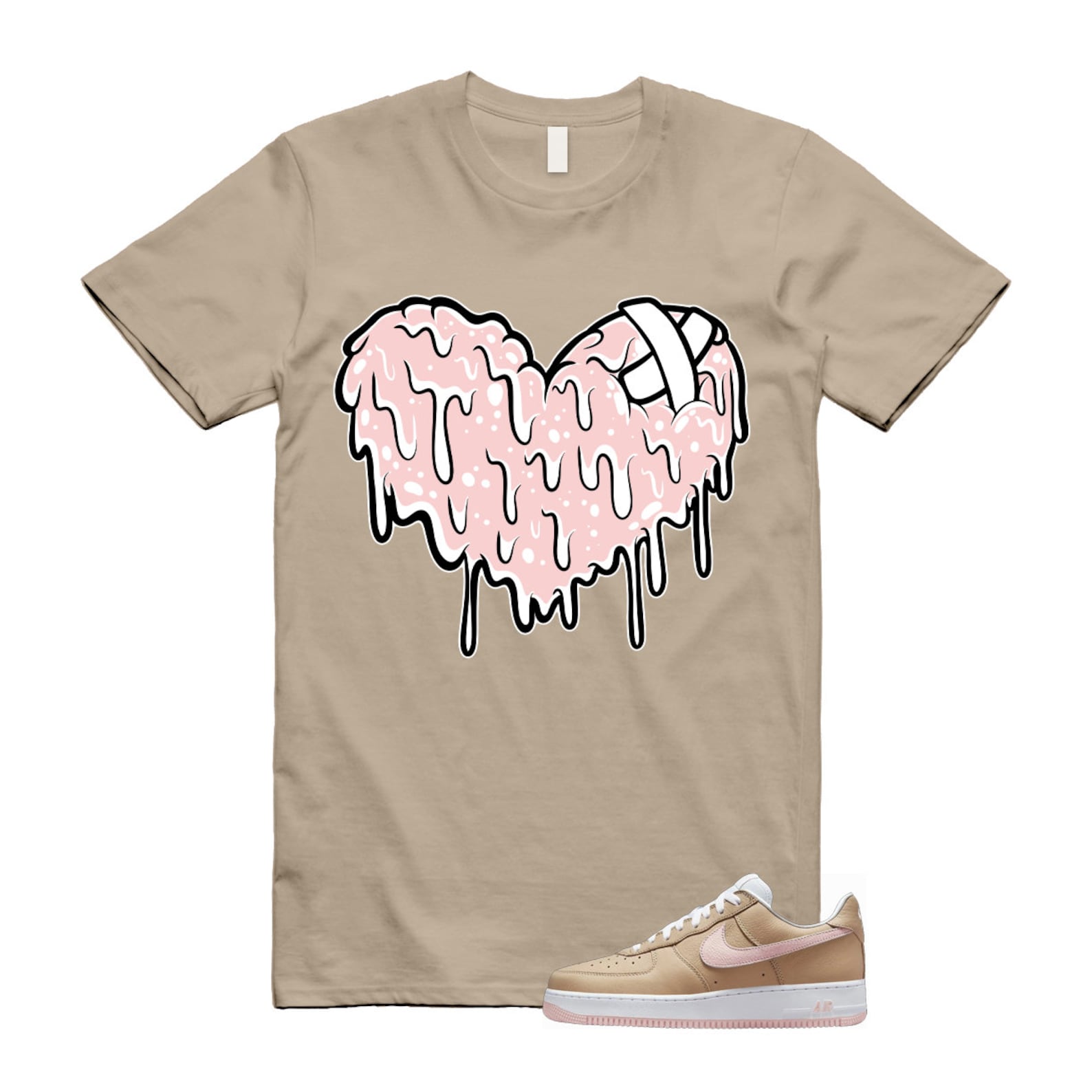 Air Force 1 Linen Atmosphere True White Tan Pink Low T Shirt Match DRHRT ,845053-201 T-Shirt, Sneaker Match Tee
