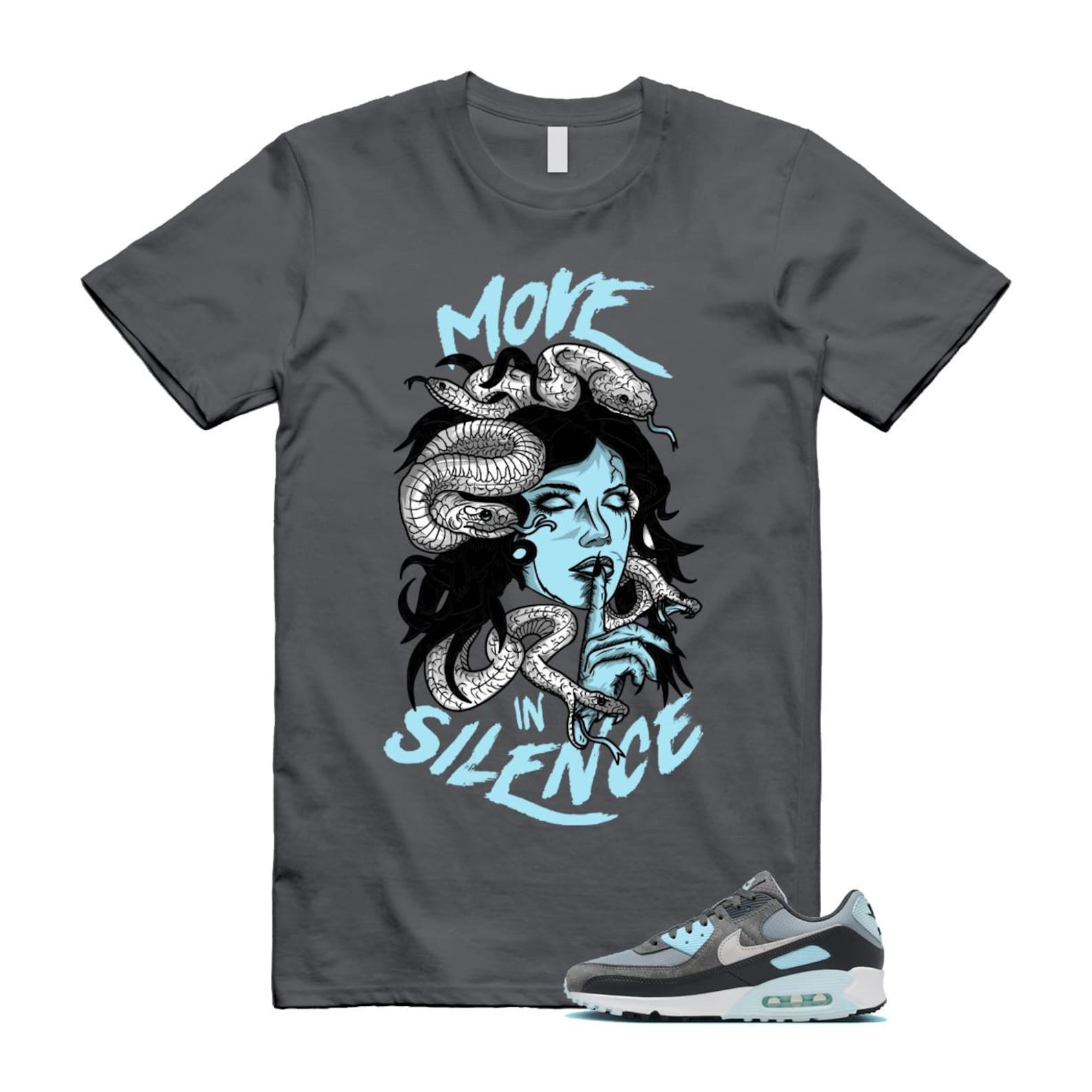 Air Max 90 Smoke Grey Icy Glacier Blue Light Pumice Anthracite Photon Dust T Shirt Match MIS ,FN6958-001 T-Shirt, Sneaker Match Tee