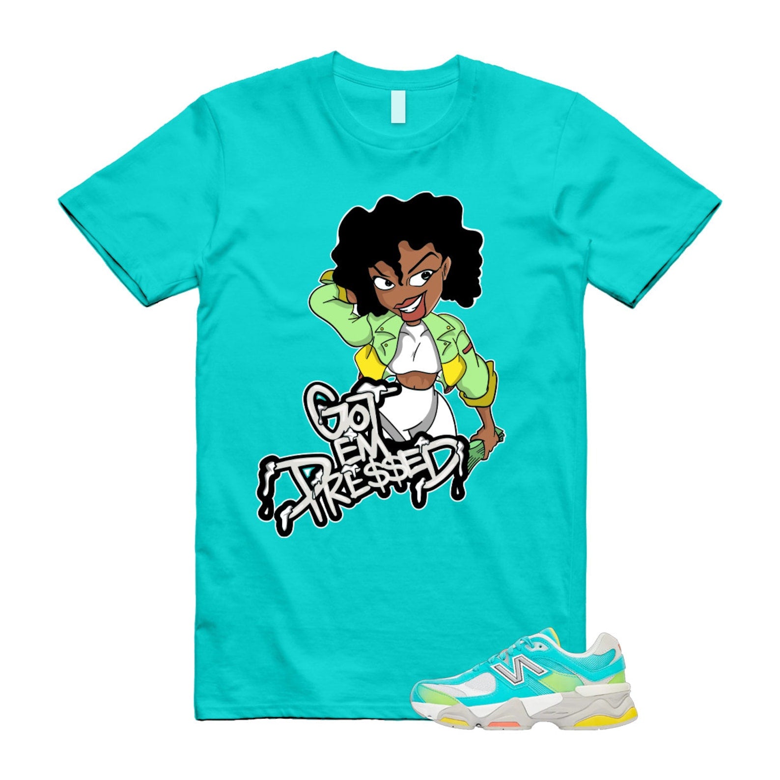 Cyan Burst 9060 Virtual Blue White Reflection Grey Guava Sunflower Yellow GS T Shirt Match PRESSED ,U9060DBT T-Shirt, Sneaker Match Tee