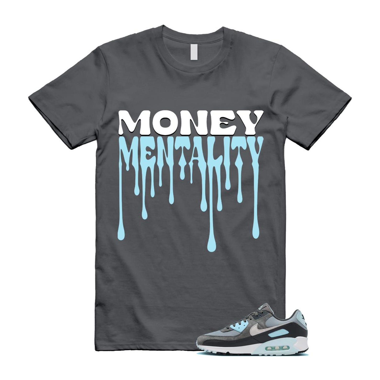 Air Max 90 Smoke Grey Icy Glacier Blue Light Pumice Anthracite Photon Dust T Shirt Match MENTALITY ,FN6958-001 T-Shirt, Sneaker Match Tee