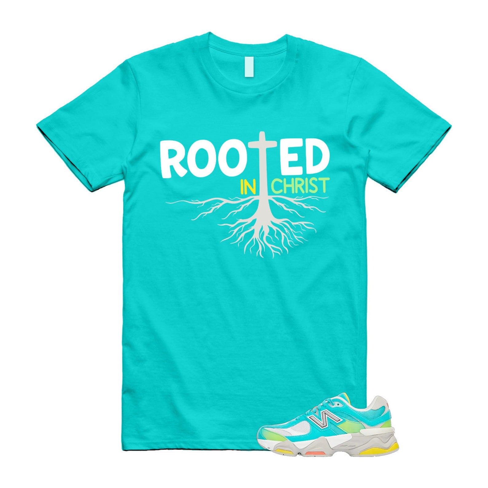 Cyan Burst 9060 Virtual Blue White Reflection Grey Guava Sunflower Yellow GS T Shirt Match ROOTED ,U9060DBT T-Shirt, Sneaker Match Tee