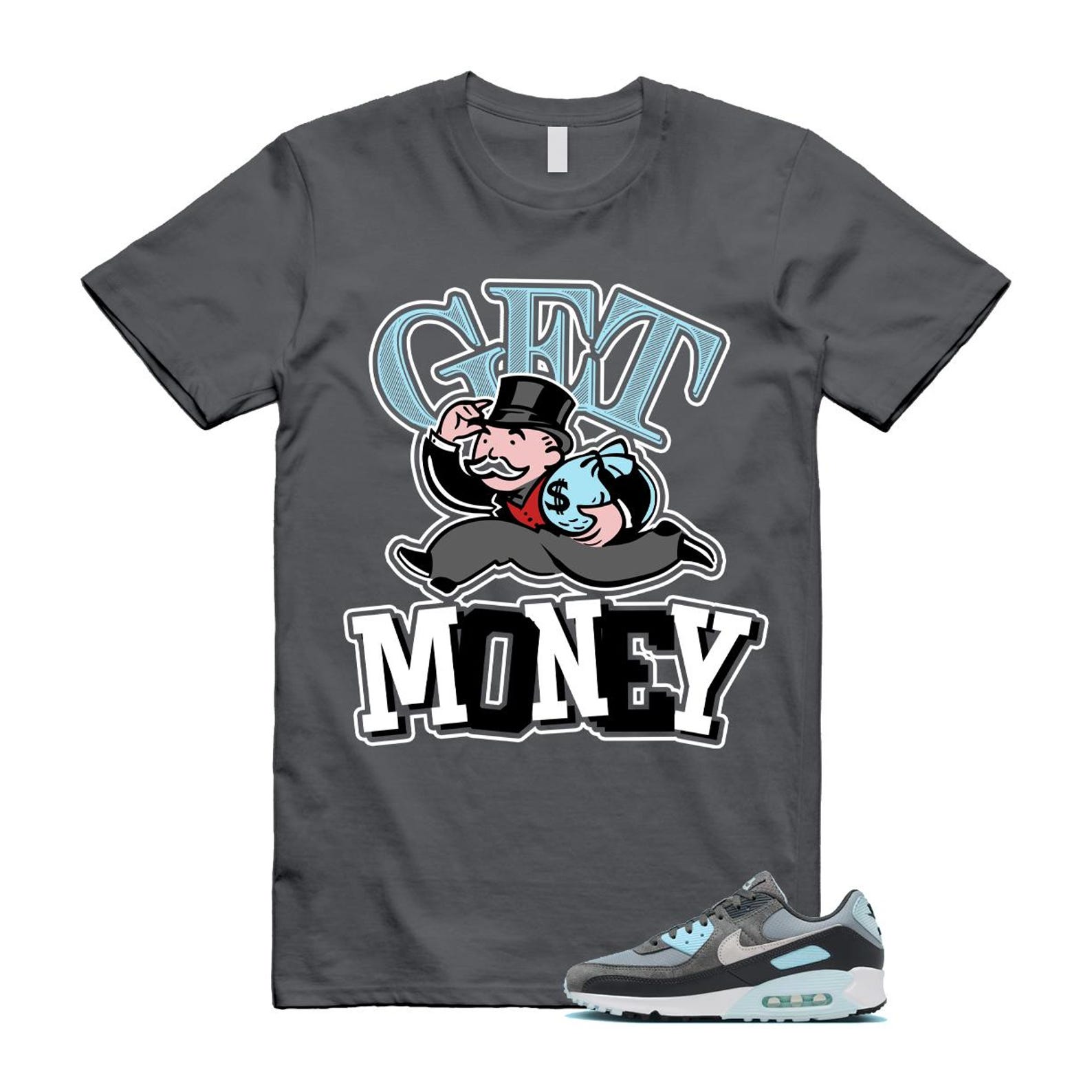 Air Max 90 Smoke Grey Icy Glacier Blue Light Pumice Anthracite Photon Dust T Shirt Match GM ,FN6958-001 T-Shirt, Sneaker Match Tee