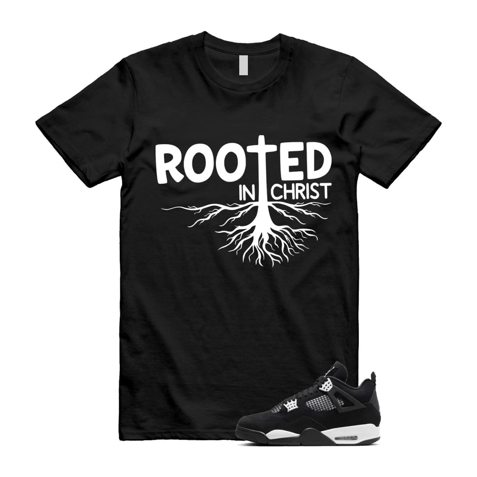 Jordan 4 Retro White Thunder T Shirt Match ROOTED ,FQ8138-001 T-Shirt, Sneaker Match Tee