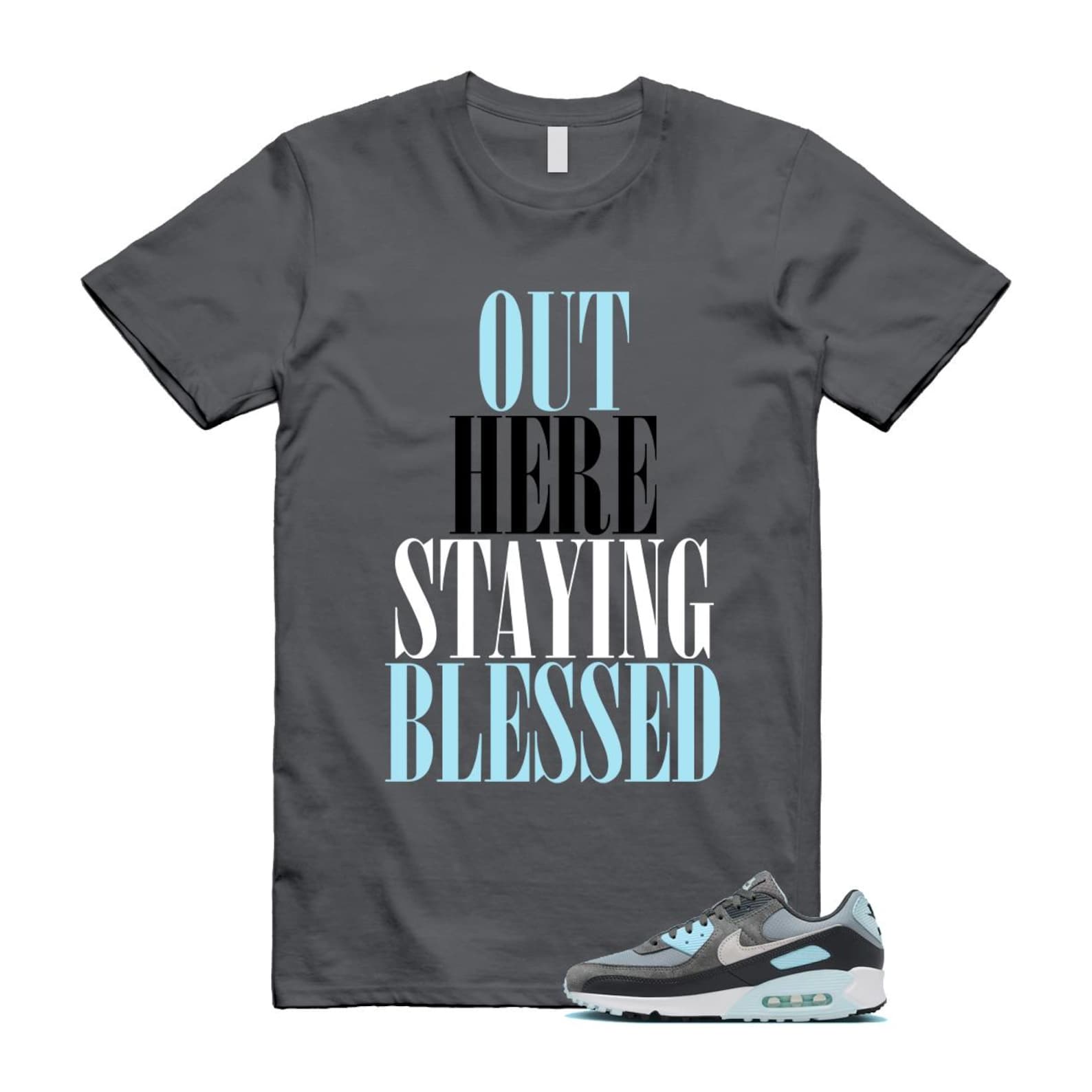 Air Max 90 Smoke Grey Icy Glacier Blue Light Pumice Anthracite Photon Dust T Shirt Match STAYBLS ,FN6958-001 T-Shirt, Sneaker Match Tee