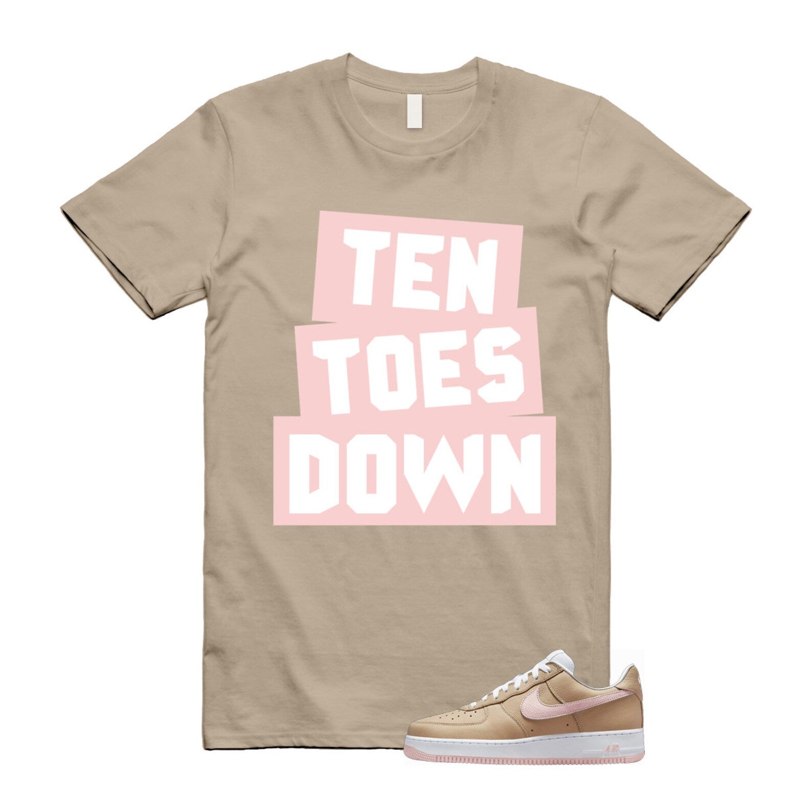 Air Force 1 Linen Atmosphere True White Tan Pink Low T Shirt Match TTD ,845053-201 T-Shirt, Sneaker Match Tee
