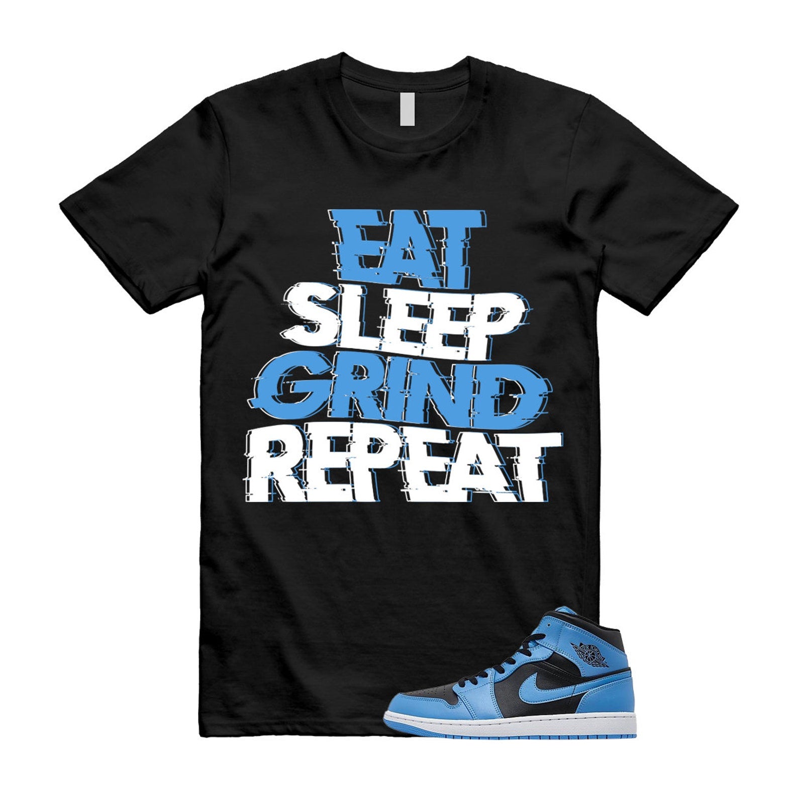 Mid University Blue Air 1 Black White T Shirt Match ESGR ,DQ8426-401 T-Shirt, Sneaker Match Tee
