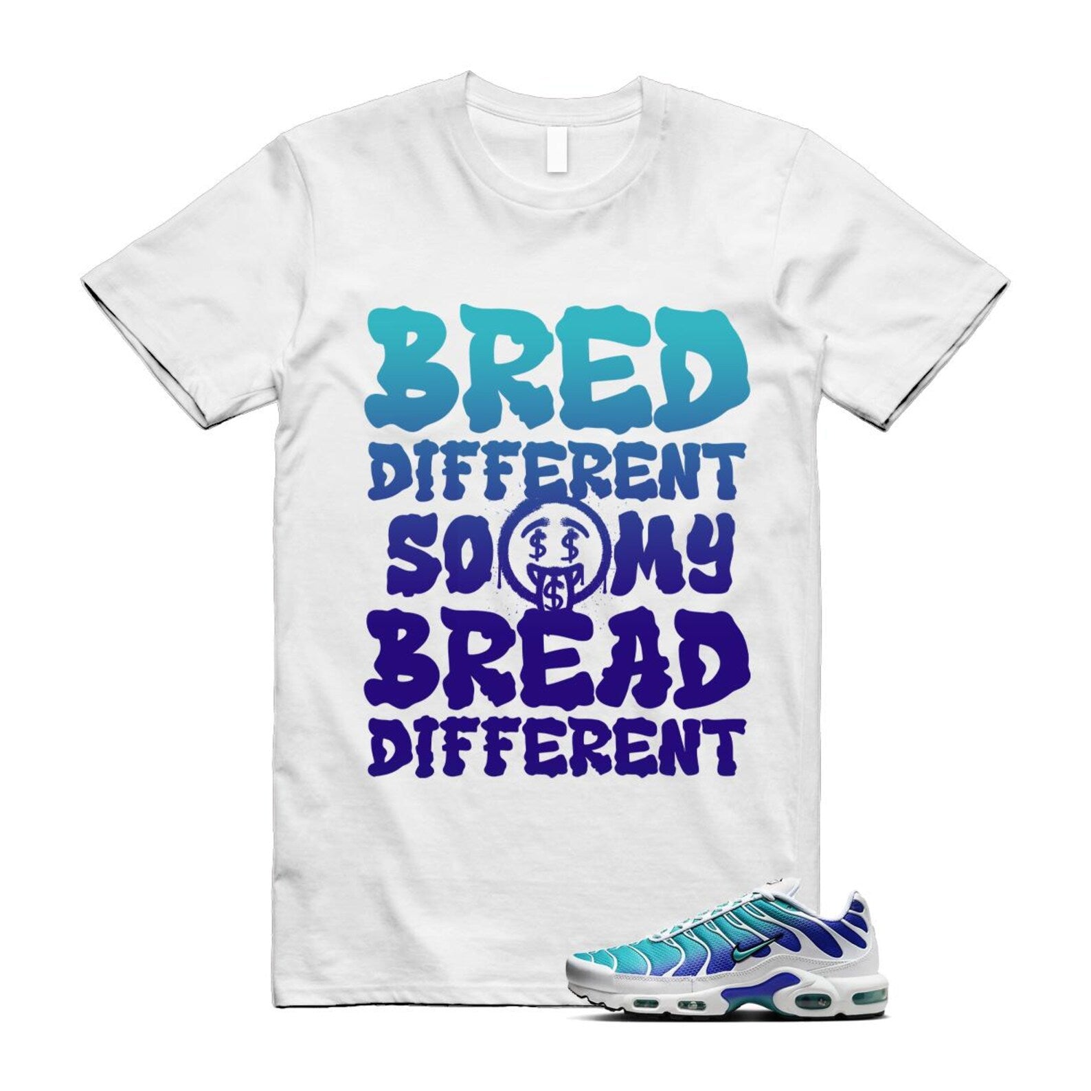 Air Max Bleached Aqua Fierce Purple White Plus Gradient T Shirt Match BDBD ,AQ9979-100 T-Shirt, Sneaker Match Tee