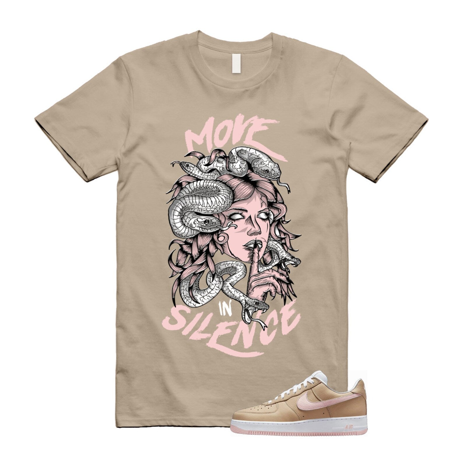 Air Force 1 Linen Atmosphere True White Tan Pink Low T Shirt Match MIS ,845053-201 T-Shirt, Sneaker Match Tee