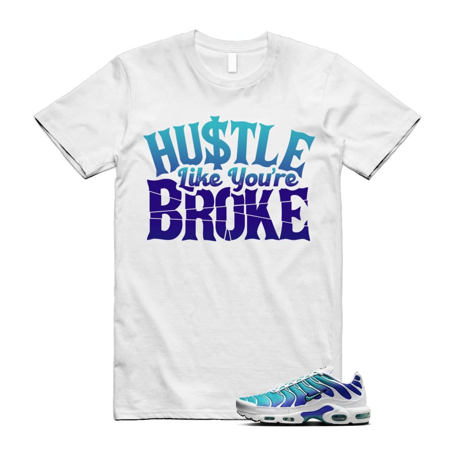 Air Max Bleached Aqua Fierce Purple White Plus Gradient T Shirt Match BROKE ,AQ9979-100 T-Shirt, Sneaker Match Tee