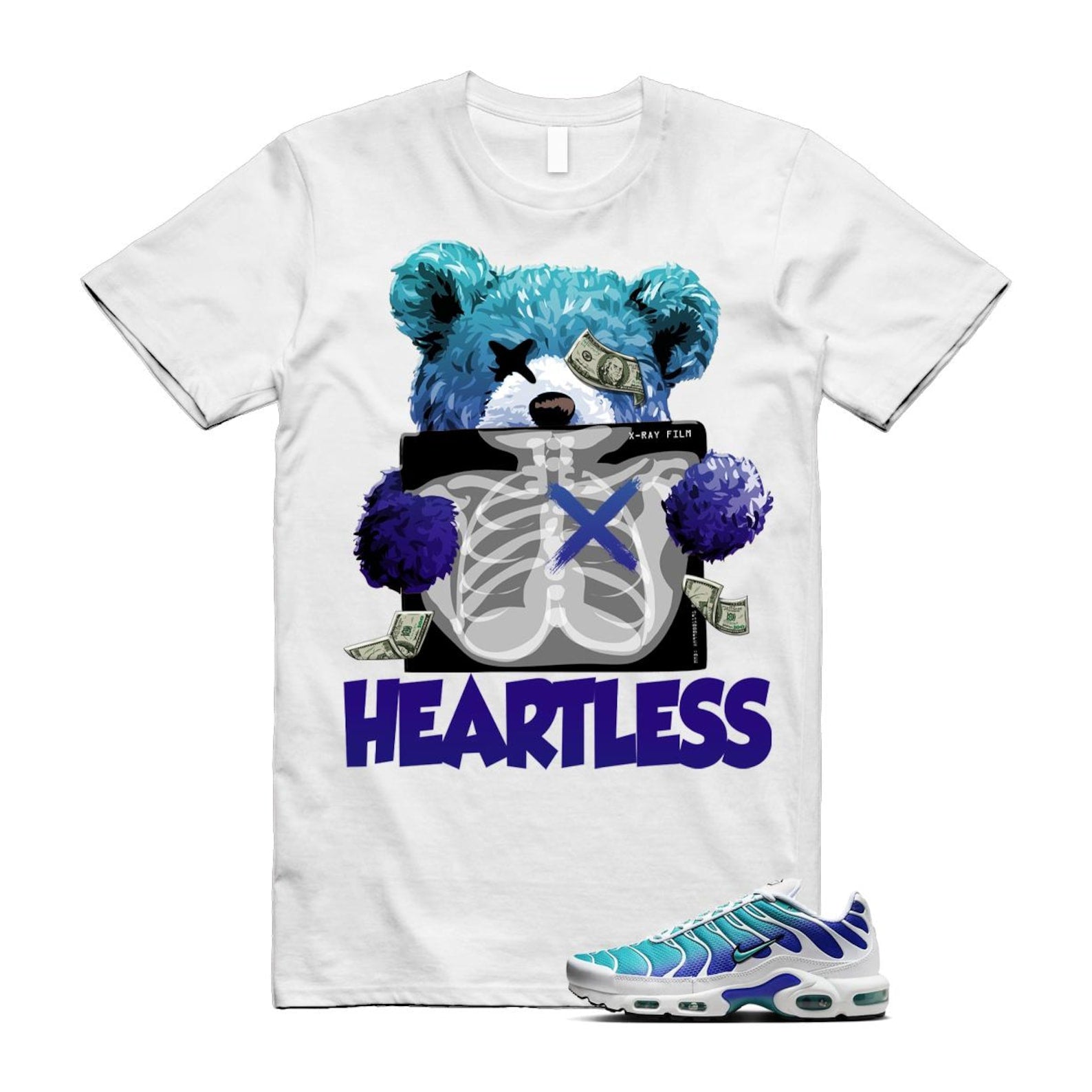 Air Max Bleached Aqua Fierce Purple White Plus Gradient T Shirt Match HEART ,AQ9979-100 T-Shirt, Sneaker Match Tee