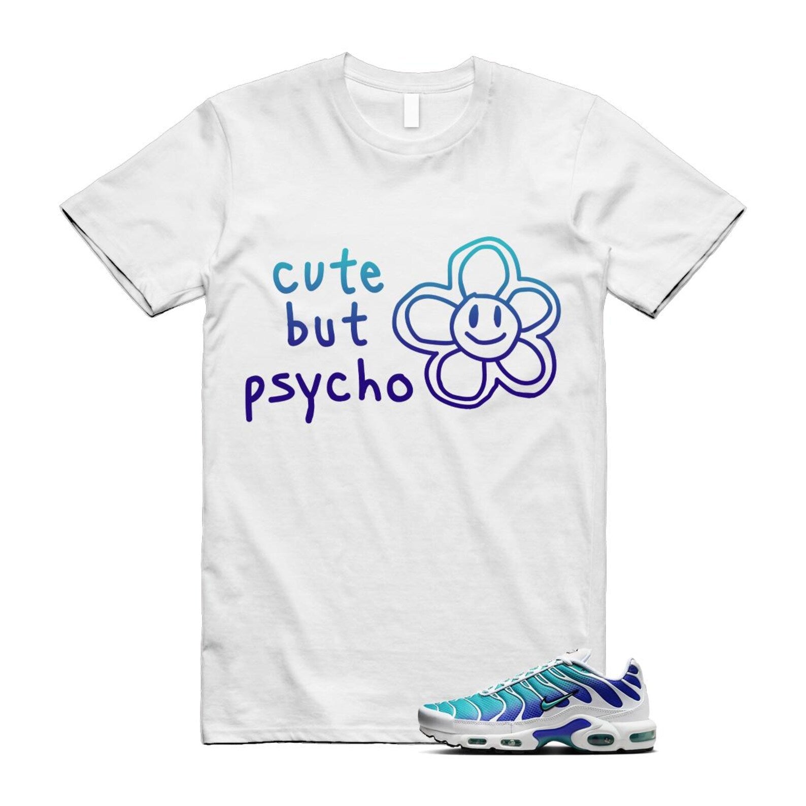 Air Max Bleached Aqua Fierce Purple White Plus Gradient T Shirt Match PSYCHO ,AQ9979-100 T-Shirt, Sneaker Match Tee