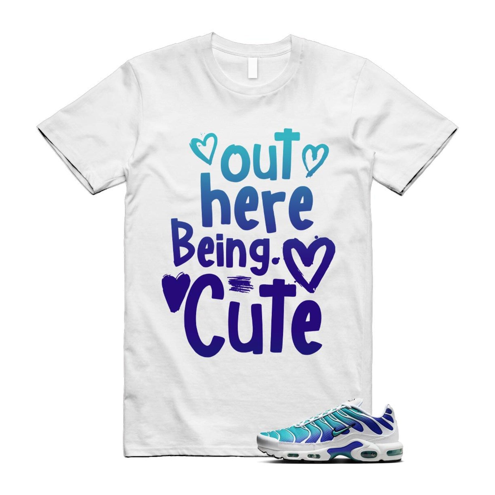 Air Max Bleached Aqua Fierce Purple White Plus Gradient T Shirt Match Out Here Being Cute ,AQ9979-100 T-Shirt, Sneaker Match Tee