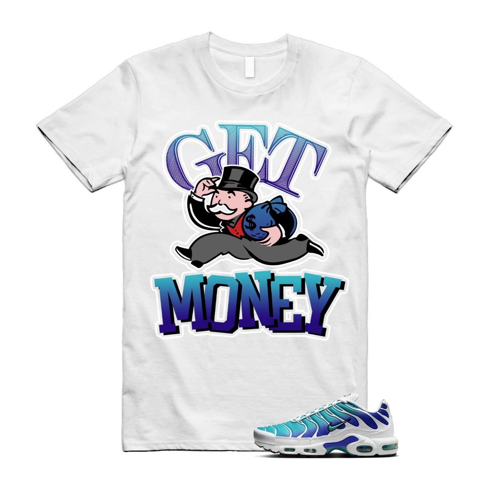 Air Max Bleached Aqua Fierce Purple White Plus Gradient T Shirt Match GM ,AQ9979-100 T-Shirt, Sneaker Match Tee