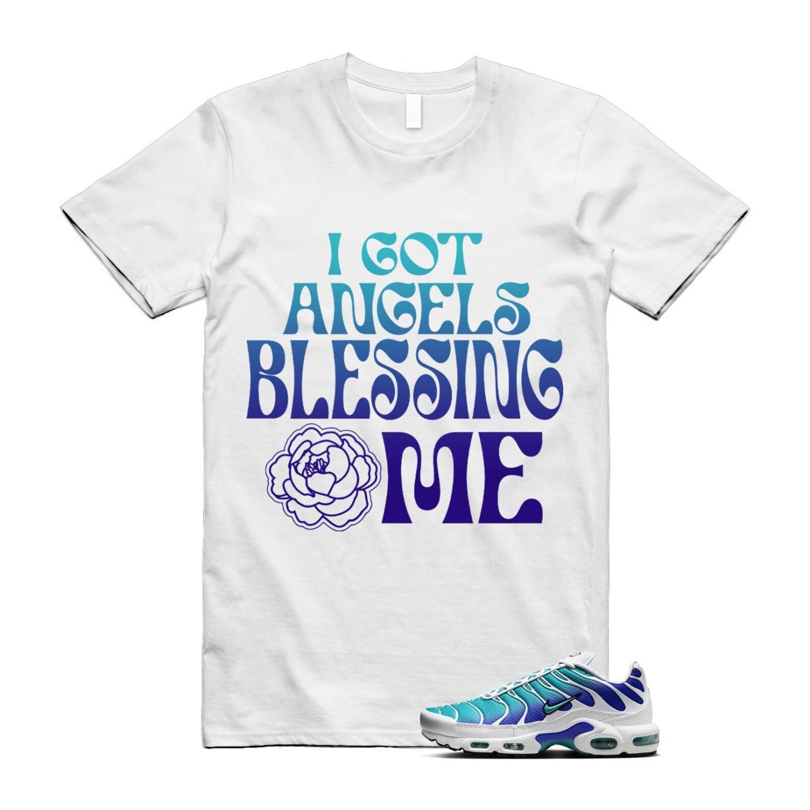 Air Max Bleached Aqua Fierce Purple White Plus Gradient T Shirt Match ANGELS ,AQ9979-100 T-Shirt, Sneaker Match Tee