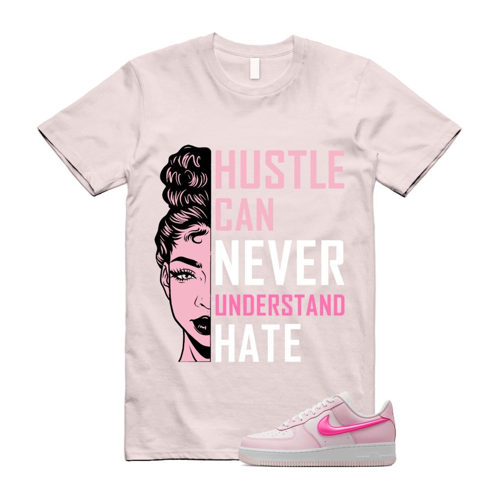 Air Force 1 '07 LX Pearl Pink Paw Print White Foam Playful T Shirt Match HUSTLE ,HM3696-661 T-Shirt, Sneaker Match Tee