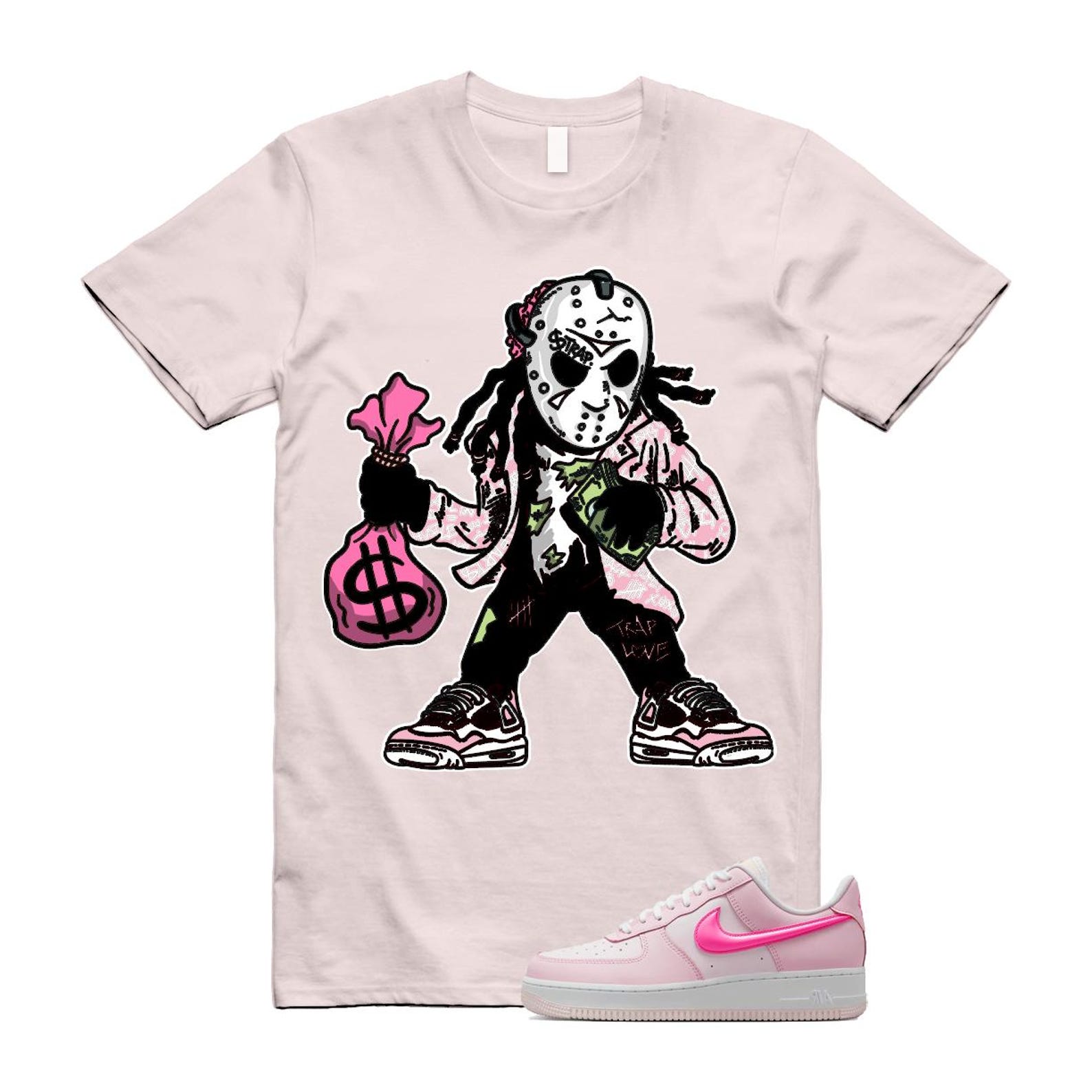 Air Force 1 '07 LX Pearl Pink Paw Print White Foam Playful T Shirt Match JASON ,HM3696-661 T-Shirt, Sneaker Match Tee