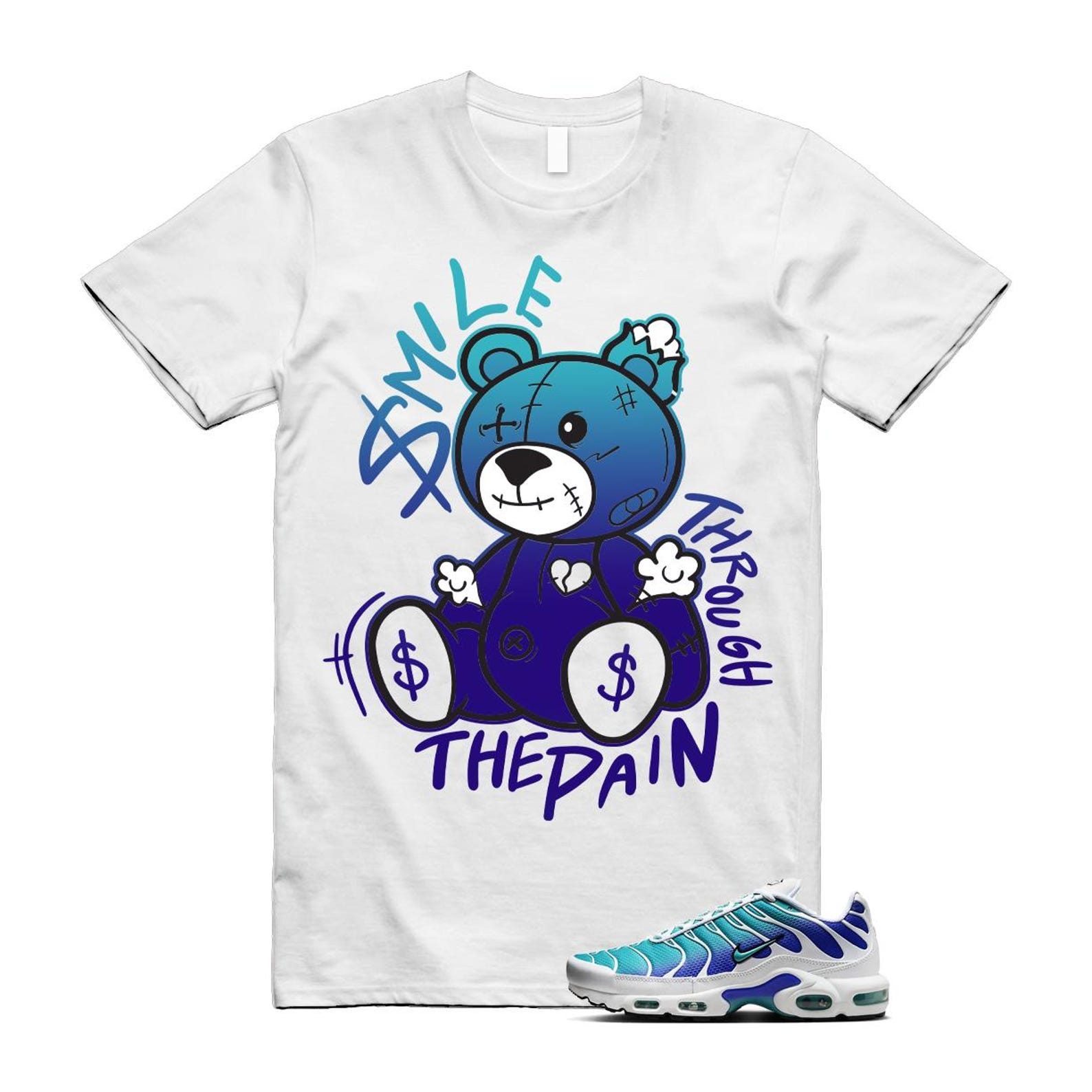 Air Max Bleached Aqua Fierce Purple White Plus Gradient T Shirt Match Smile Through The Pain ,AQ9979-100 T-Shirt, Sneaker Match Tee