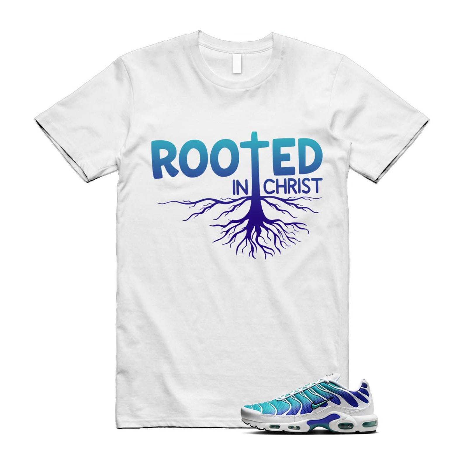 Air Max Bleached Aqua Fierce Purple White Plus Gradient T Shirt Match ROOTED ,AQ9979-100 T-Shirt, Sneaker Match Tee