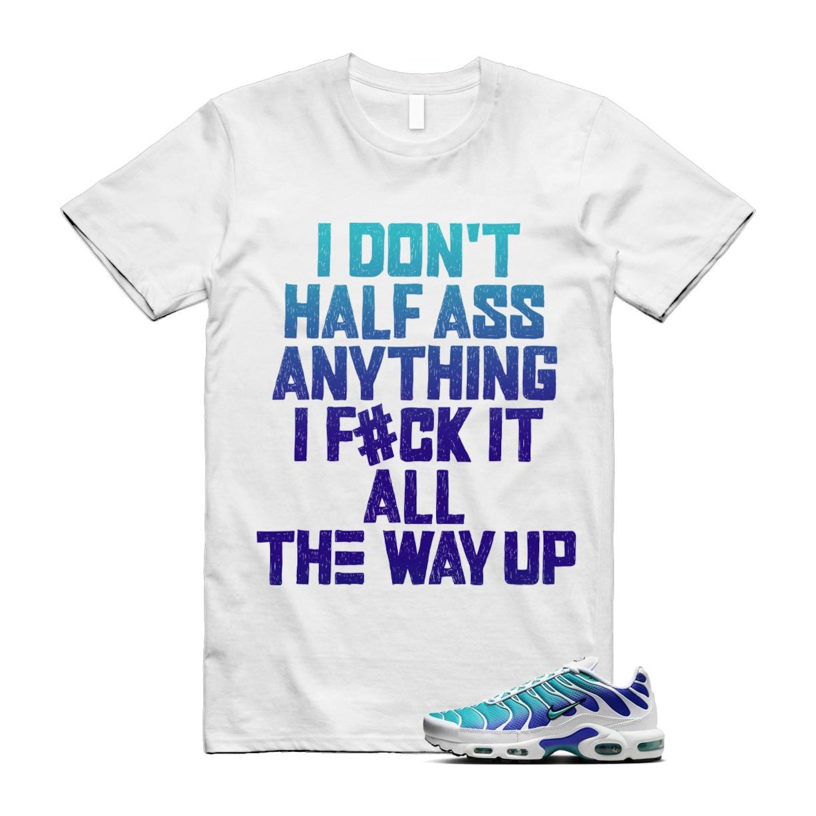 Air Max Bleached Aqua Fierce Purple White Plus Gradient T Shirt Match HALF ,AQ9979-100 T-Shirt, Sneaker Match Tee