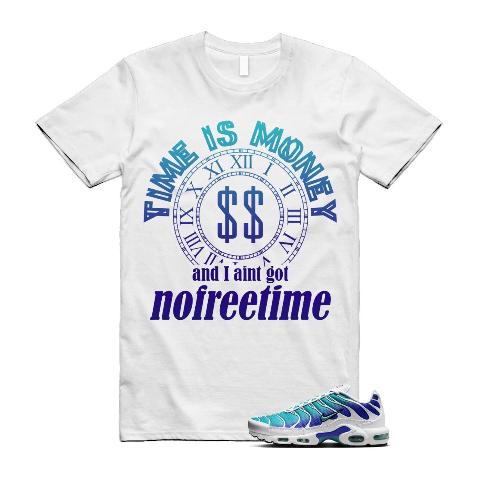 Air Max Bleached Aqua Fierce Purple White Plus Gradient T Shirt Match FREE TIME ,AQ9979-100 T-Shirt, Sneaker Match Tee