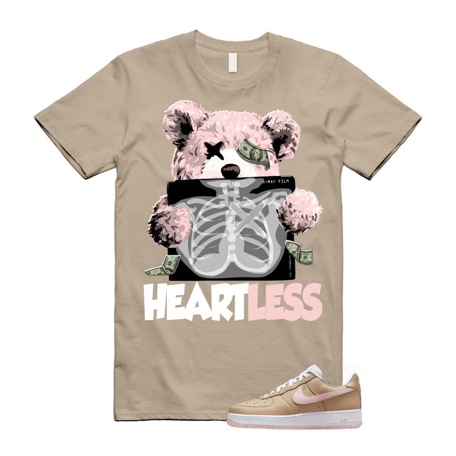 Air Force 1 Linen Atmosphere True White Tan Pink Low T Shirt Match HEART ,845053-201 T-Shirt, Sneaker Match Tee