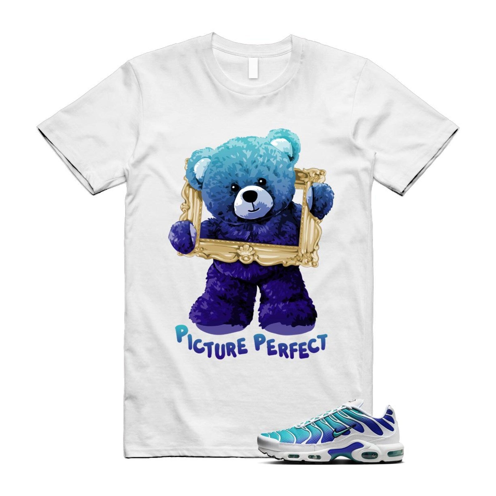 Air Max Bleached Aqua Fierce Purple White Plus Gradient T Shirt Match PIC ,AQ9979-100 T-Shirt, Sneaker Match Tee