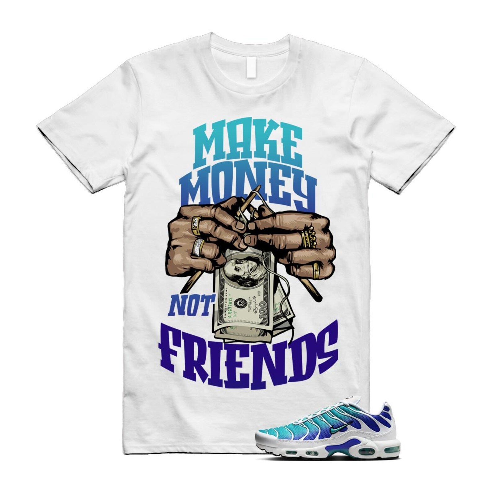 Air Max Bleached Aqua Fierce Purple White Plus Gradient T Shirt Match MM ,AQ9979-100 T-Shirt, Sneaker Match Tee