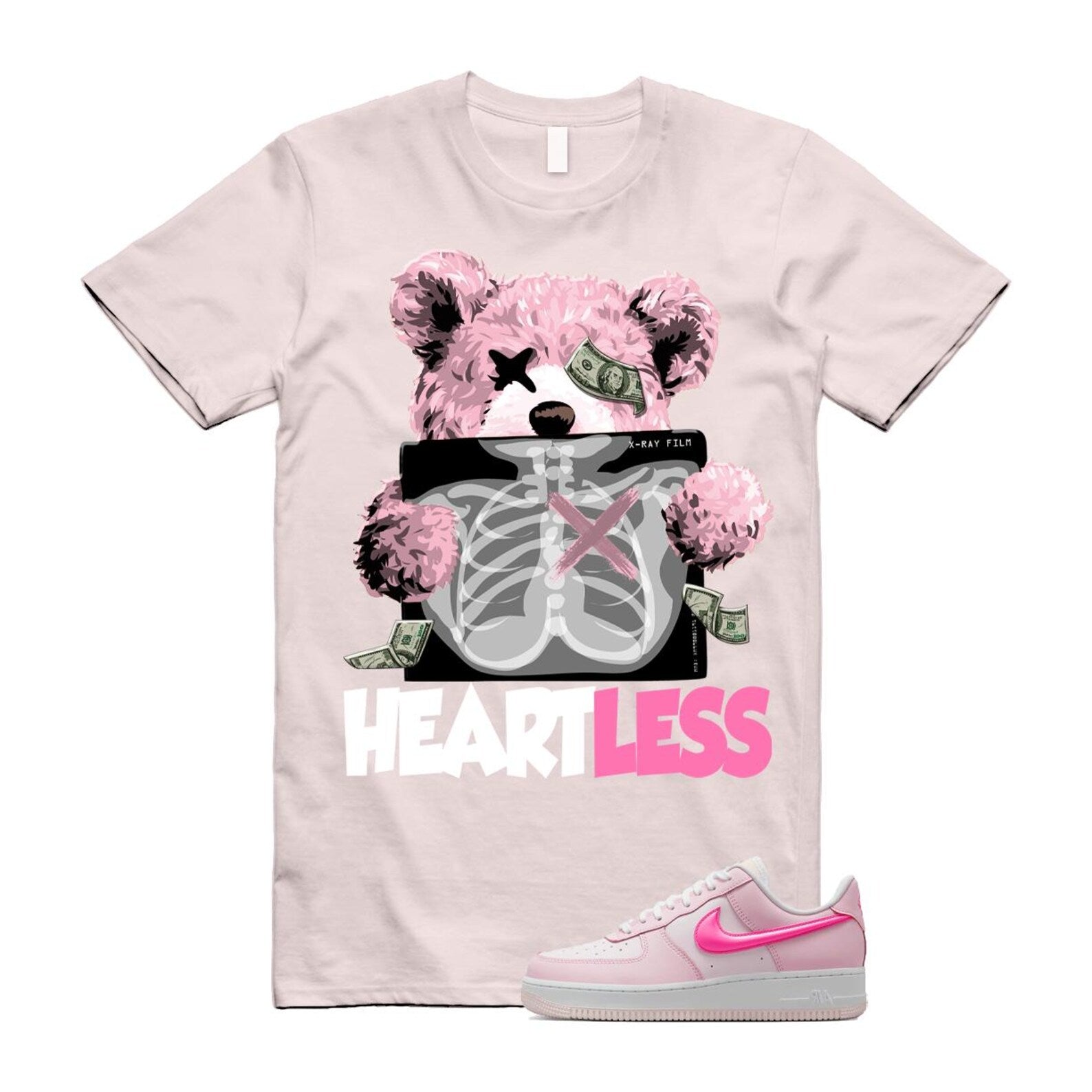 Air Force 1 '07 LX Pearl Pink Paw Print White Foam Playful T Shirt Match HEART ,HM3696-661 T-Shirt, Sneaker Match Tee