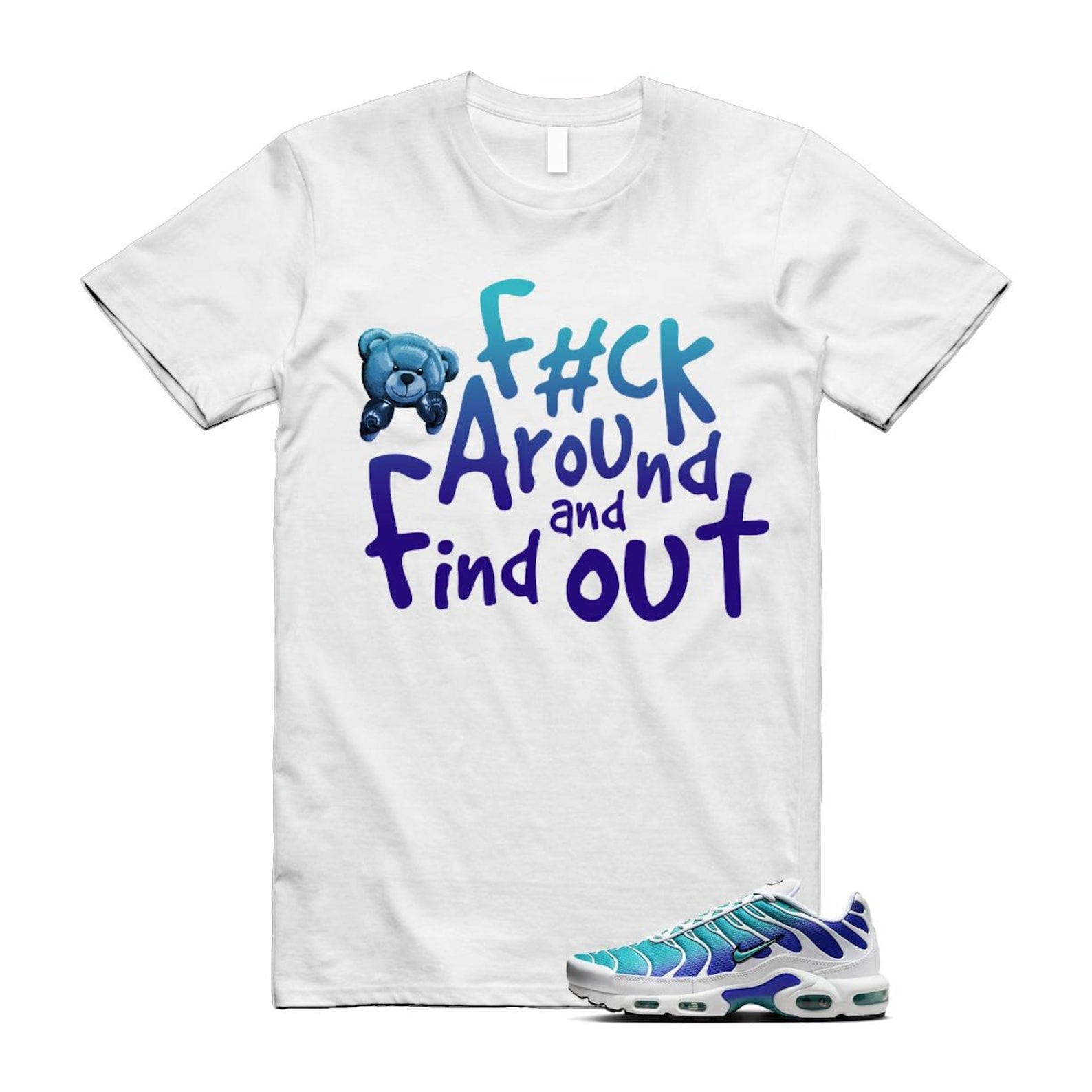 Air Max Bleached Aqua Fierce Purple White Plus Gradient T Shirt Match FCK ,AQ9979-100 T-Shirt, Sneaker Match Tee