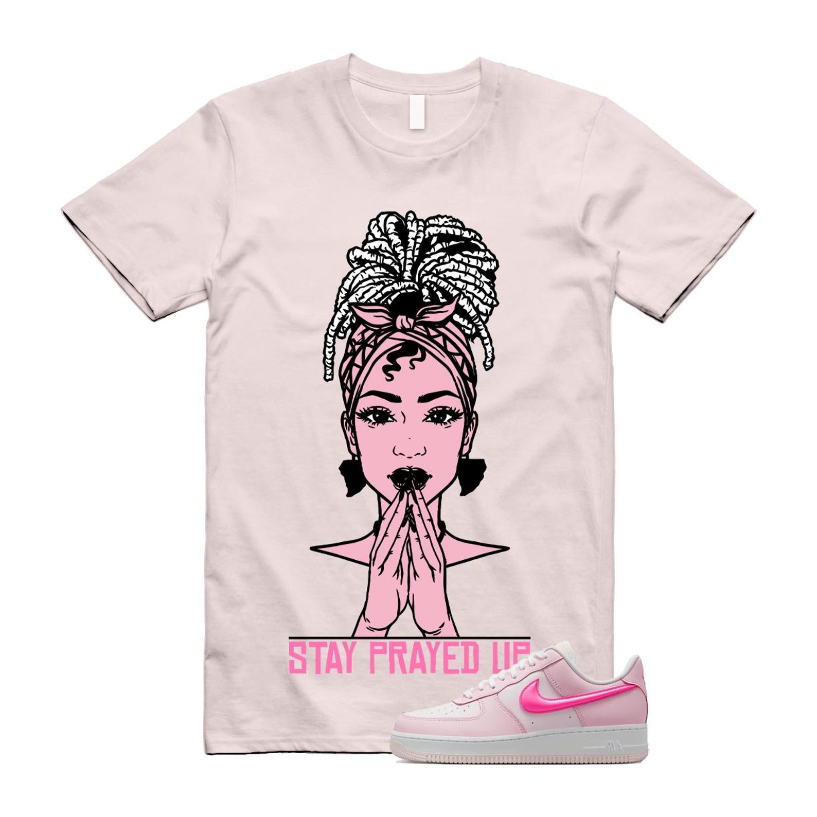 Air Force 1 '07 LX Pearl Pink Paw Print White Foam Playful T Shirt Match PRAY ,HM3696-661 T-Shirt, Sneaker Match Tee