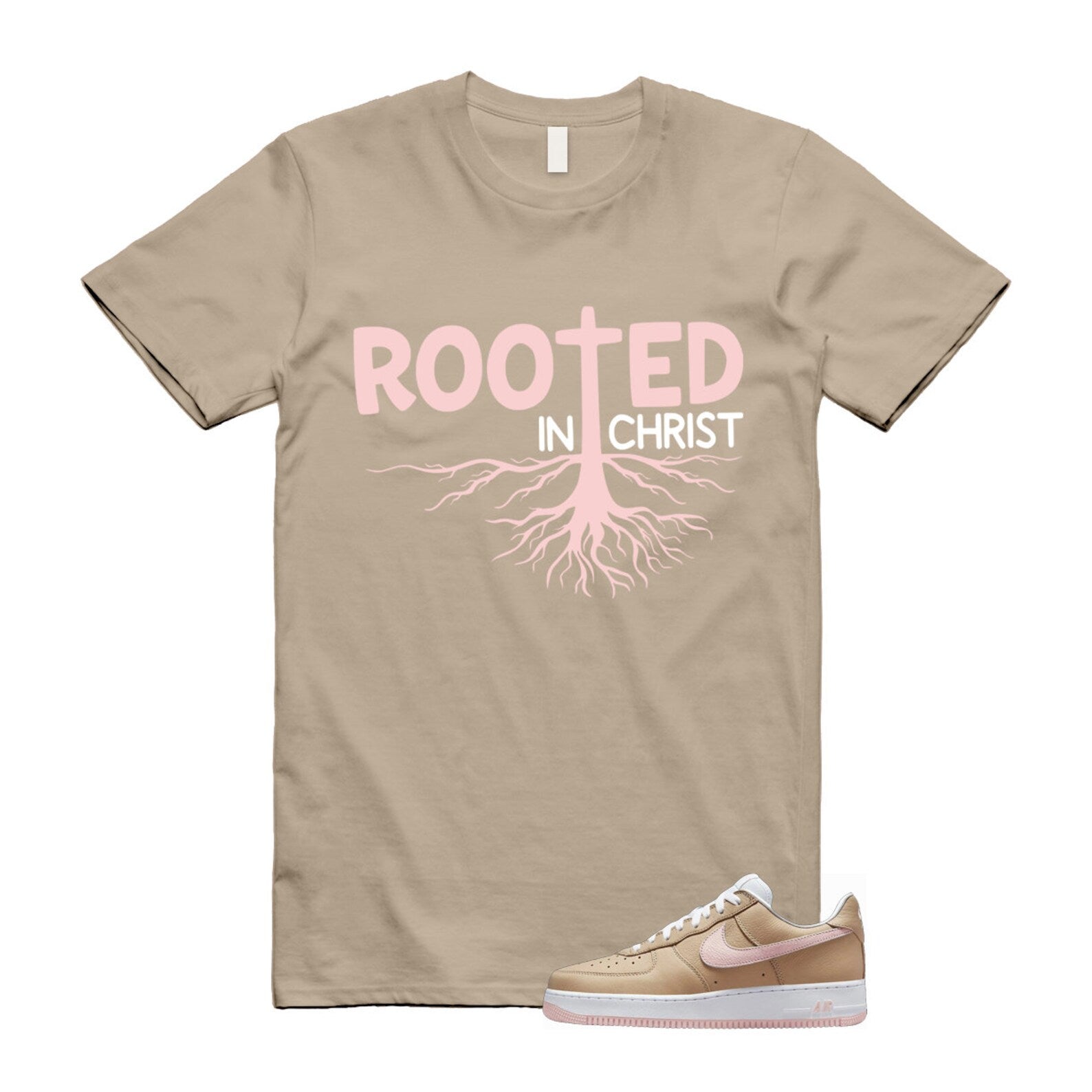 Air Force 1 Linen Atmosphere True White Tan Pink Low T Shirt Match ROOTED ,845053-201 T-Shirt, Sneaker Match Tee