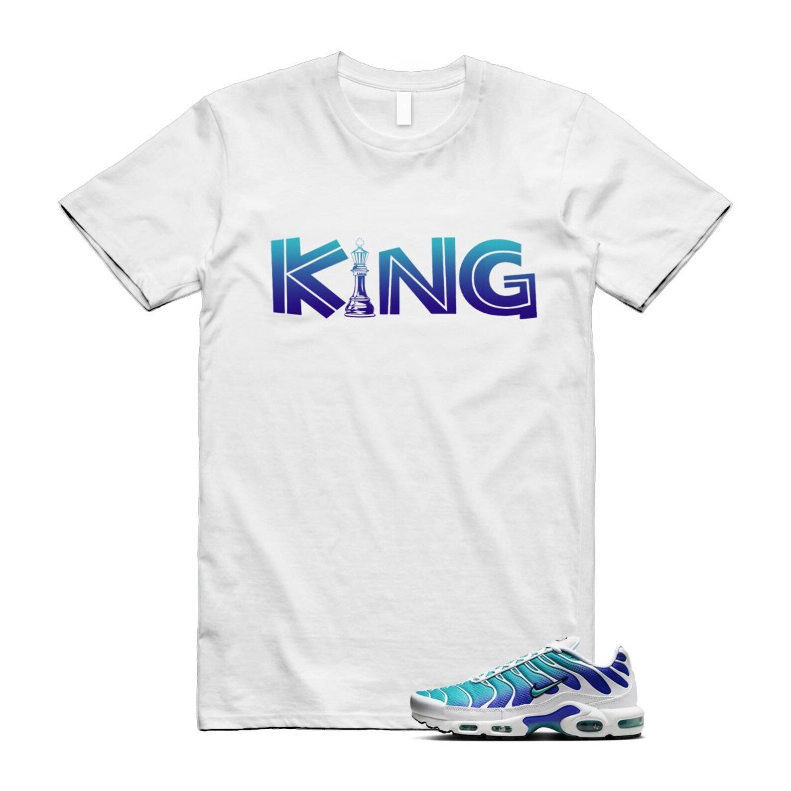 Air Max Bleached Aqua Fierce Purple White Plus Gradient T Shirt Match KING ,AQ9979-100 T-Shirt, Sneaker Match Tee