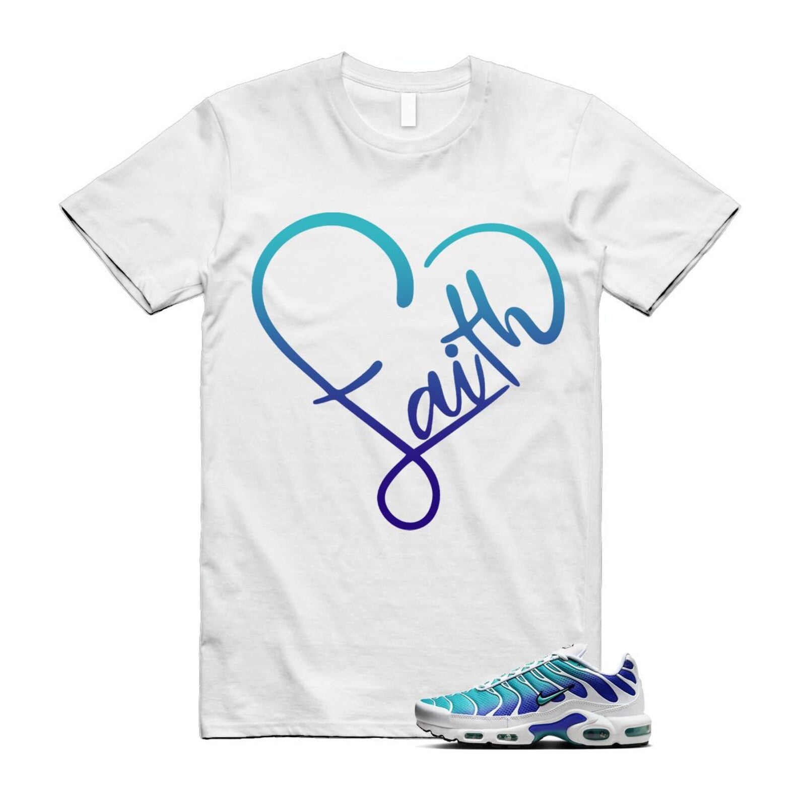 Air Max Bleached Aqua Fierce Purple White Plus Gradient T Shirt Match FAITH ,AQ9979-100 T-Shirt, Sneaker Match Tee
