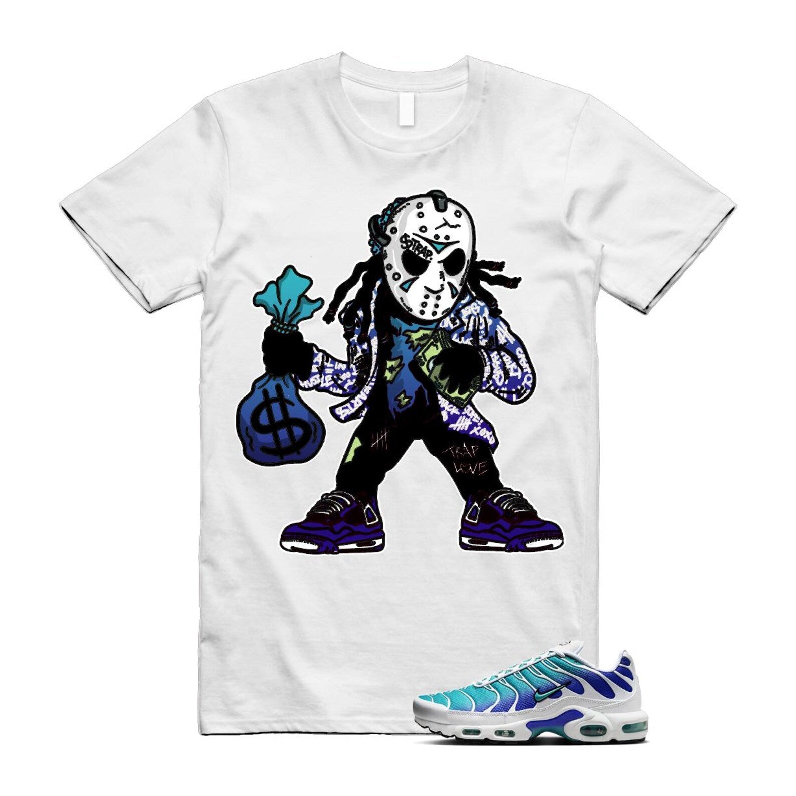 Air Max Bleached Aqua Fierce Purple White Plus Gradient T Shirt Match JASON ,AQ9979-100 T-Shirt, Sneaker Match Tee