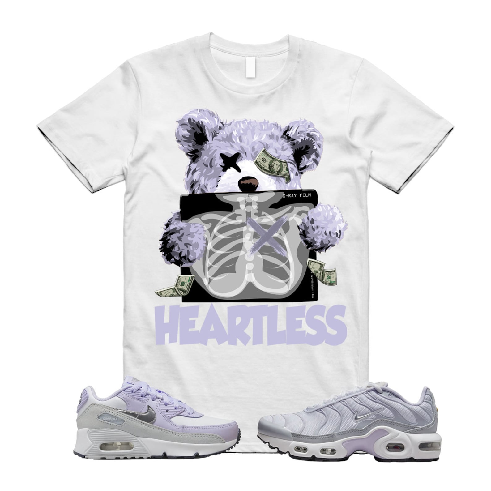 HEART T Shirt to match Air Max Plus 90 LTR White Violet Frost Pure Platinum Metallic Silver Toggle Thunder Blue Waffle One ,CD0609-108 /CV0064-005 T-Shirt, Sneaker Match Tee