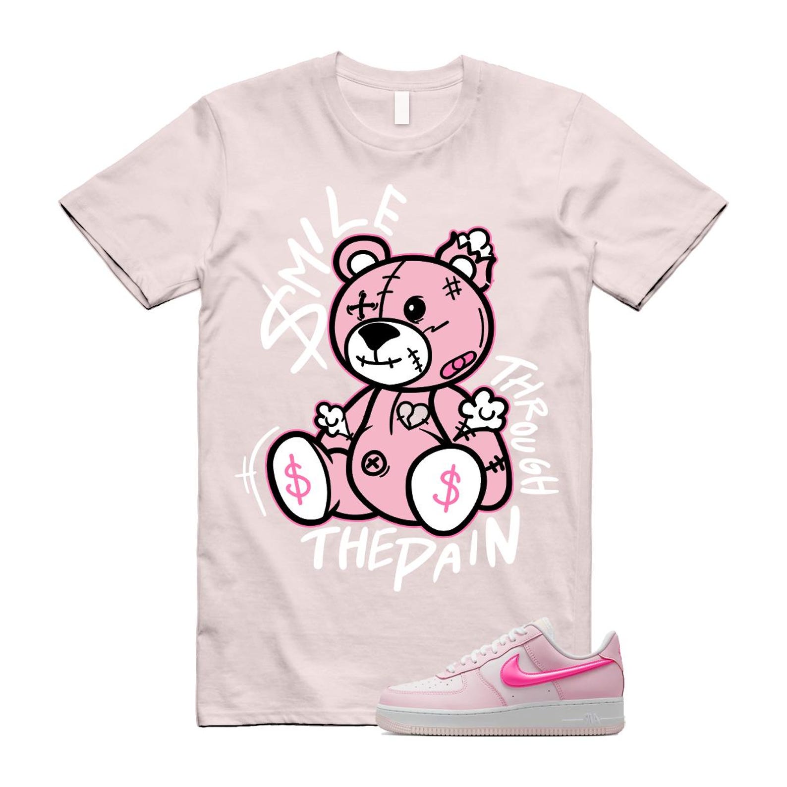 Air Force 1 '07 LX Pearl Pink Paw Print White Foam Playful T Shirt Match Smile Through The Pain ,HM3696-661 T-Shirt, Sneaker Match Tee