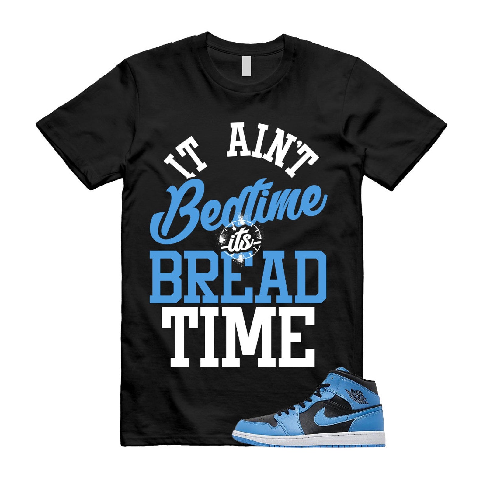 Mid University Blue Air 1 Black White T Shirt Match BT ,DQ8426-401 T-Shirt, Sneaker Match Tee