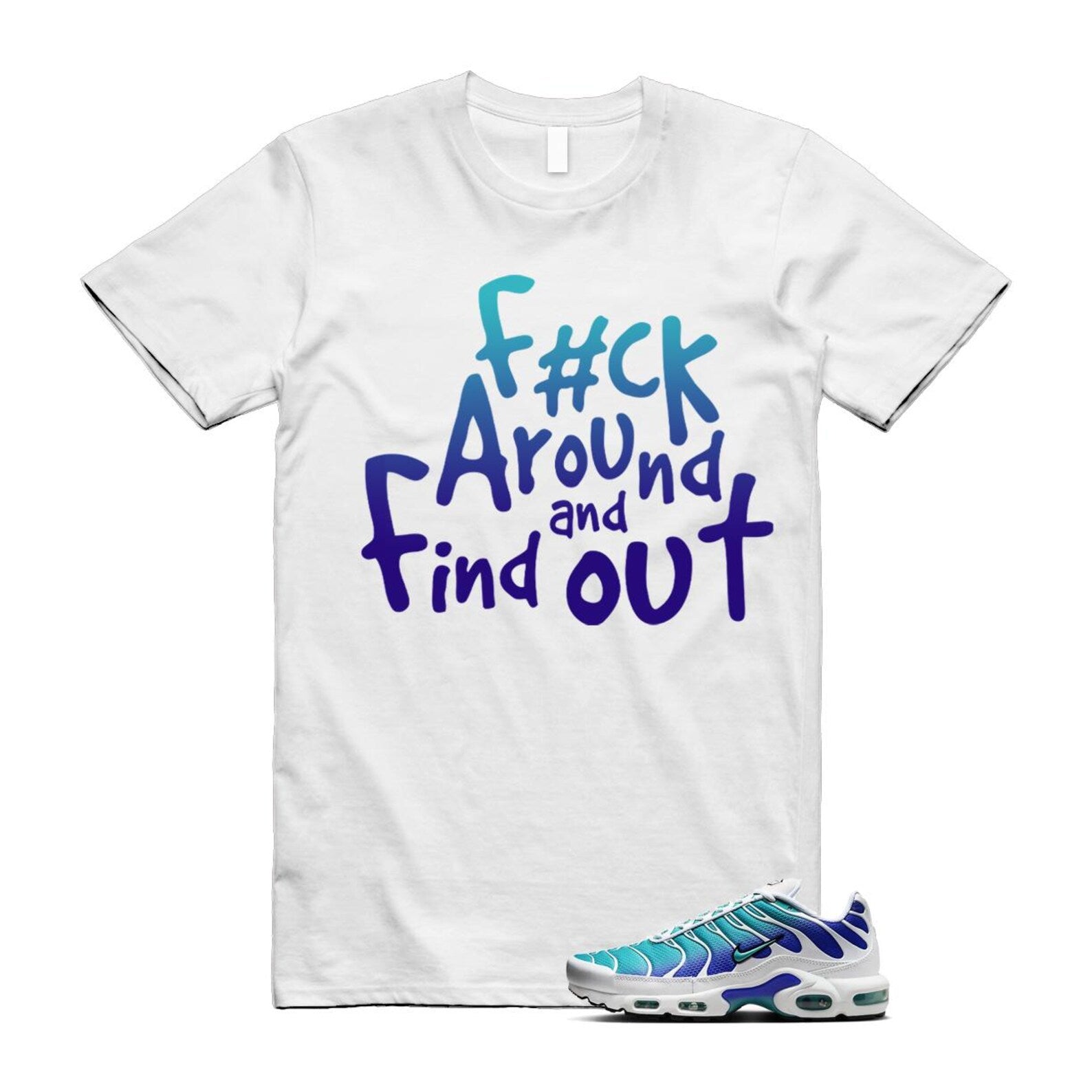 Air Max Bleached Aqua Fierce Purple White Plus Gradient T Shirt Match FCK2 ,AQ9979-100 T-Shirt, Sneaker Match Tee