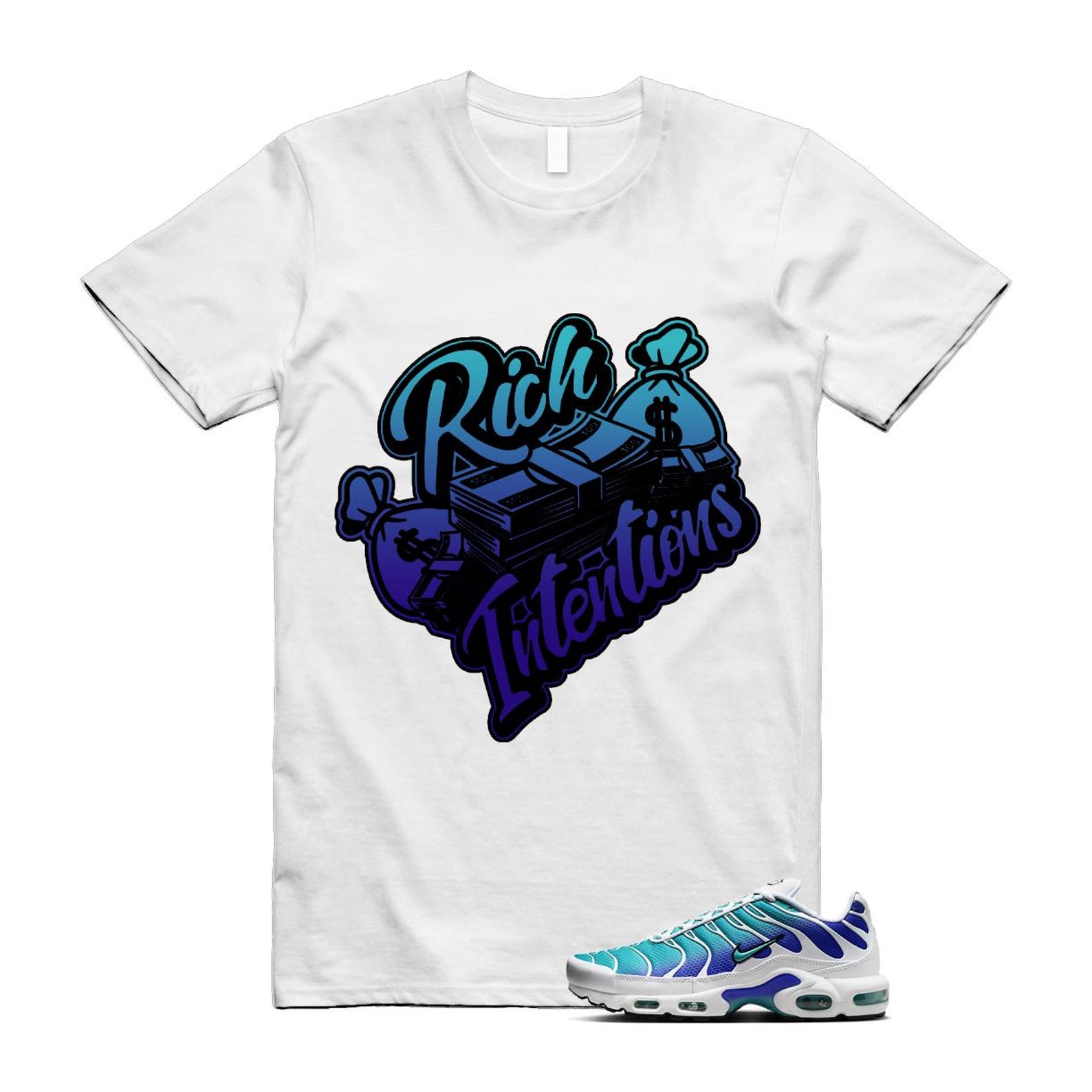 Air Max Bleached Aqua Fierce Purple White Plus Gradient T Shirt Match RICH ,AQ9979-100 T-Shirt, Sneaker Match Tee