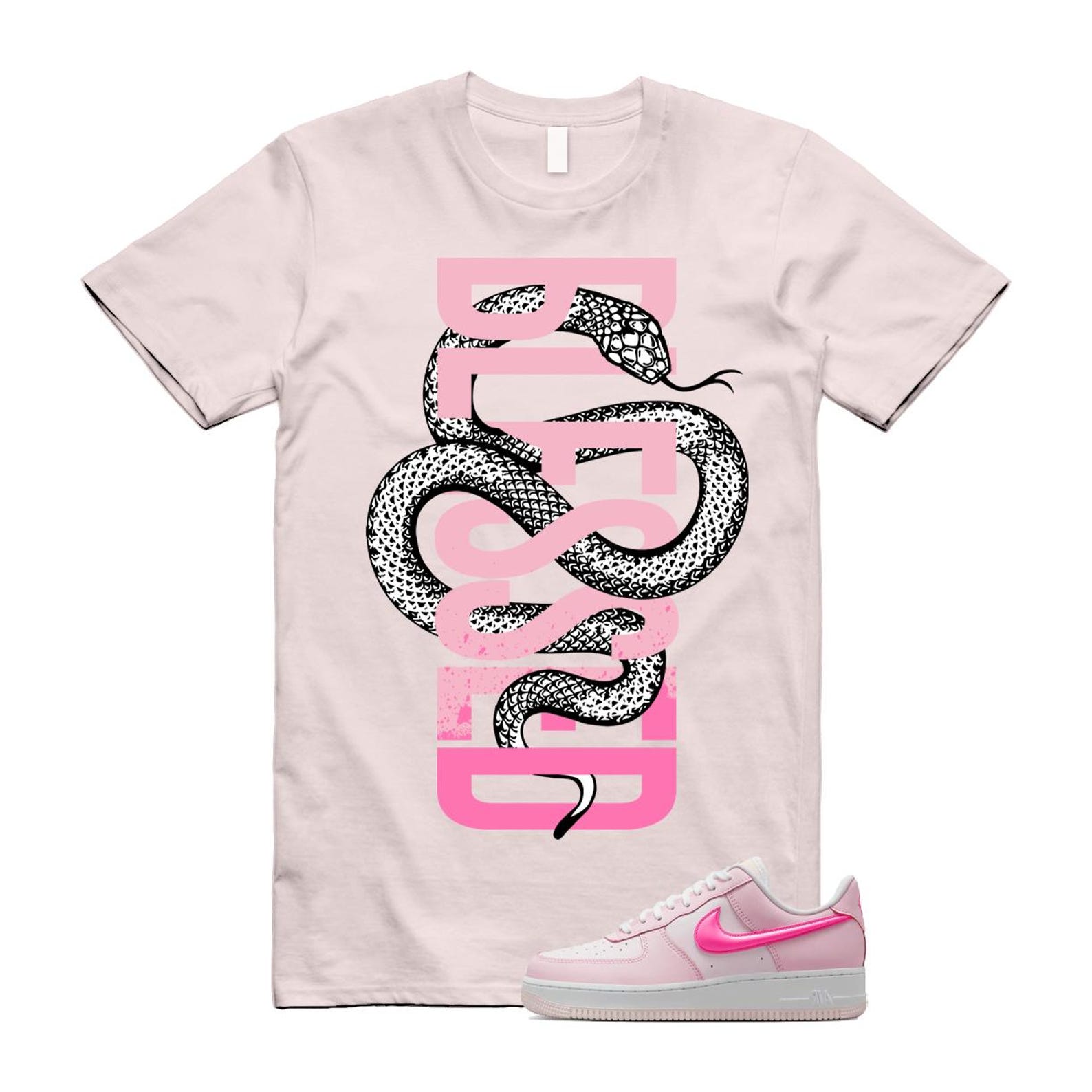 Air Force 1 '07 LX Pearl Pink Paw Print White Foam Playful T Shirt Match SNAKEBLS ,HM3696-661 T-Shirt, Sneaker Match Tee