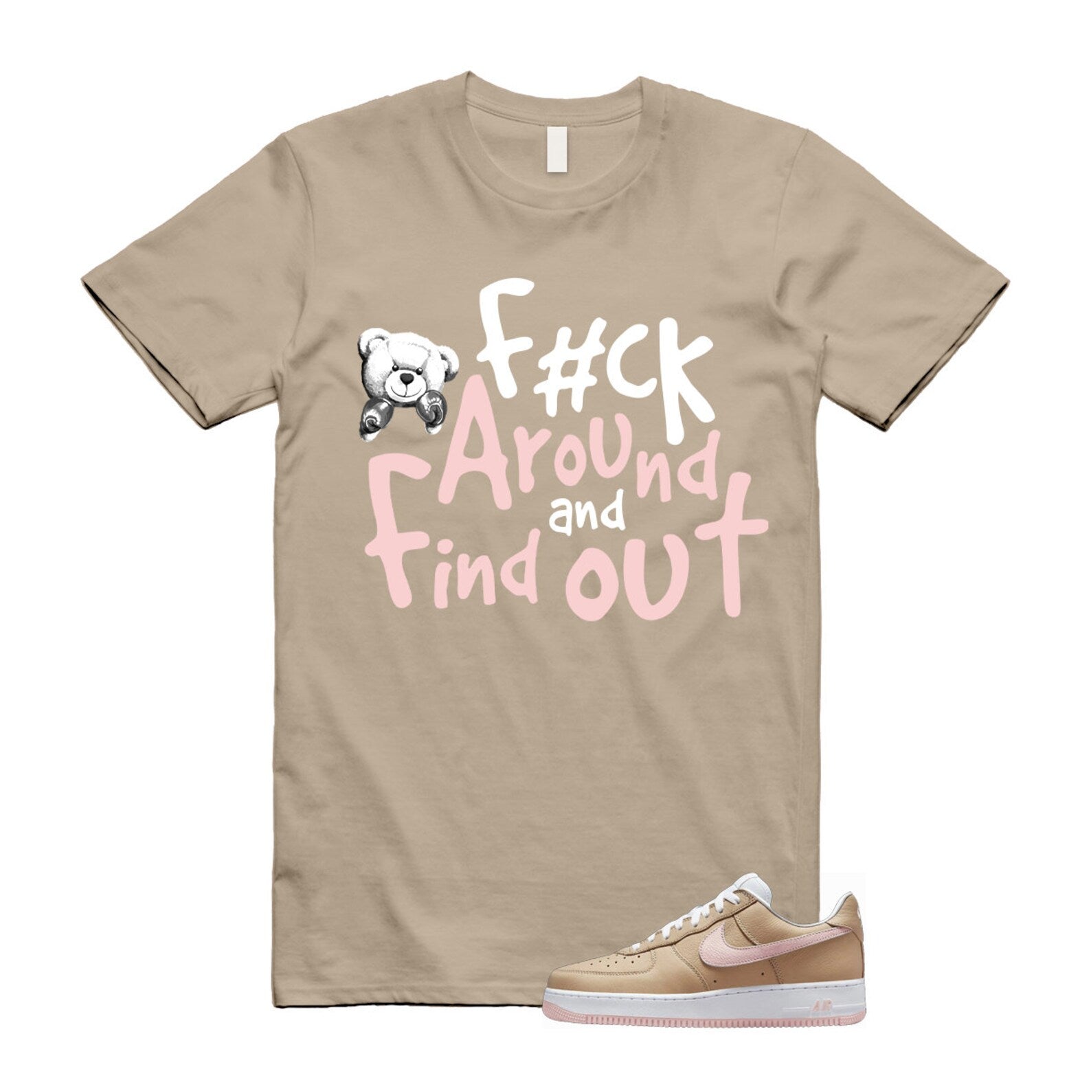 Air Force 1 Linen Atmosphere True White Tan Pink Low T Shirt Match FCK ,845053-201 T-Shirt, Sneaker Match Tee