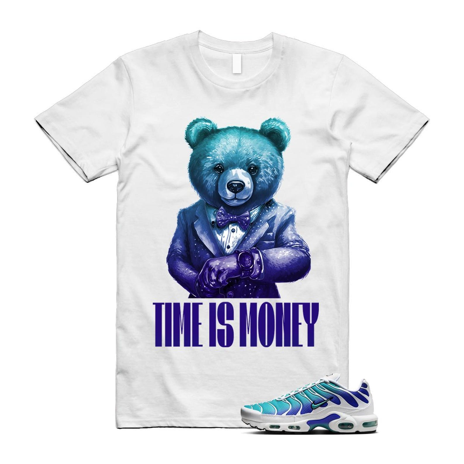 Air Max Bleached Aqua Fierce Purple White Plus Gradient T Shirt Match TIM ,AQ9979-100 T-Shirt, Sneaker Match Tee