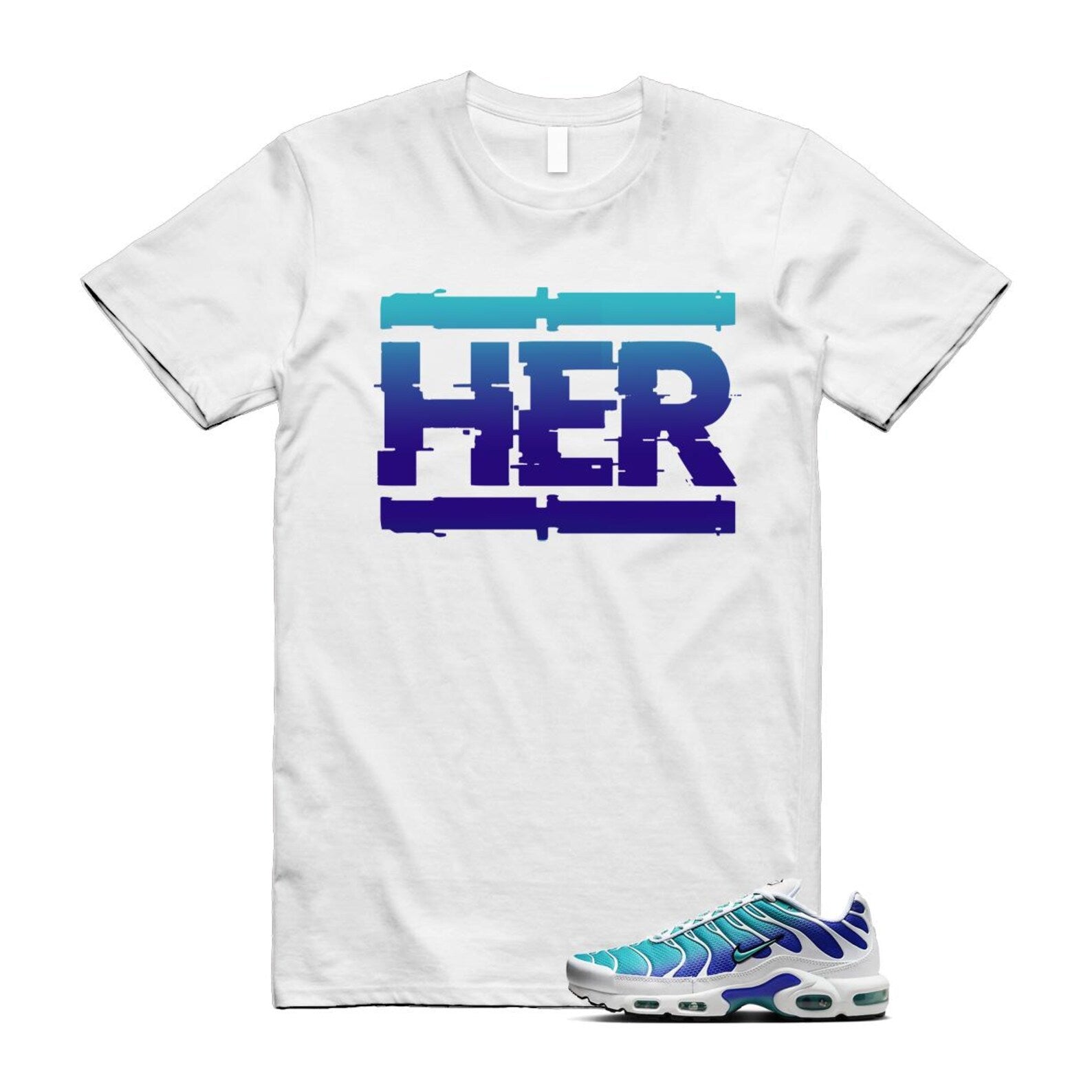Air Max Bleached Aqua Fierce Purple White Plus Gradient T Shirt Match HER ,AQ9979-100 T-Shirt, Sneaker Match Tee