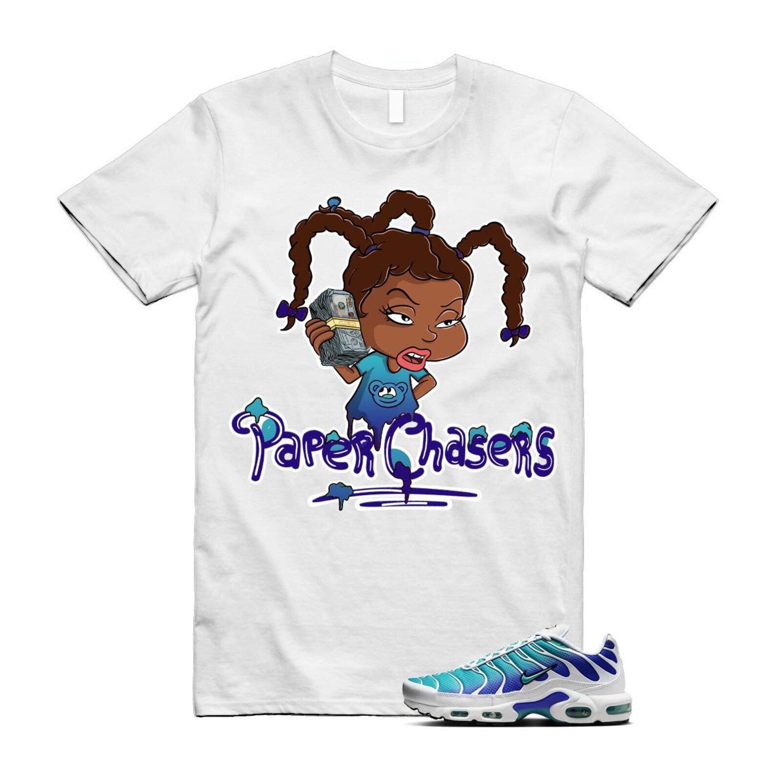 Air Max Bleached Aqua Fierce Purple White Plus Gradient T Shirt Match PC ,AQ9979-100 T-Shirt, Sneaker Match Tee