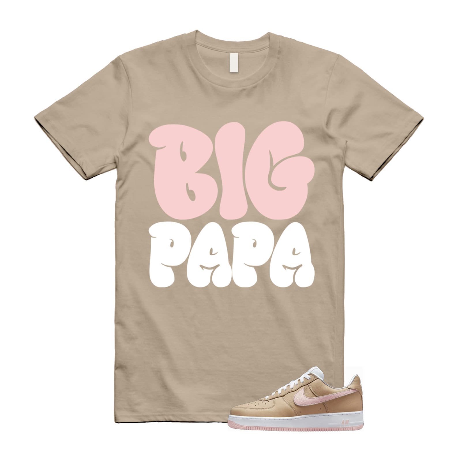 Air Force 1 Linen Atmosphere True White Tan Pink Low T Shirt Match PAPA ,845053-201 T-Shirt, Sneaker Match Tee