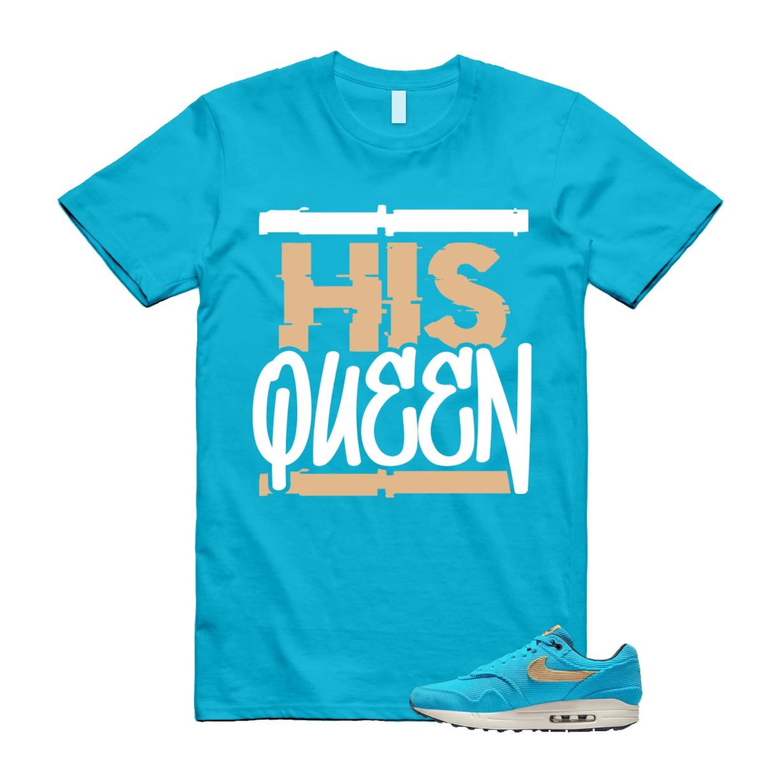 Air Max 1 Baltic Blue Corduroy Sesame White Gridiron Sail T Shirt Match HQ ,FB8915-400 T-Shirt, Sneaker Match Tee